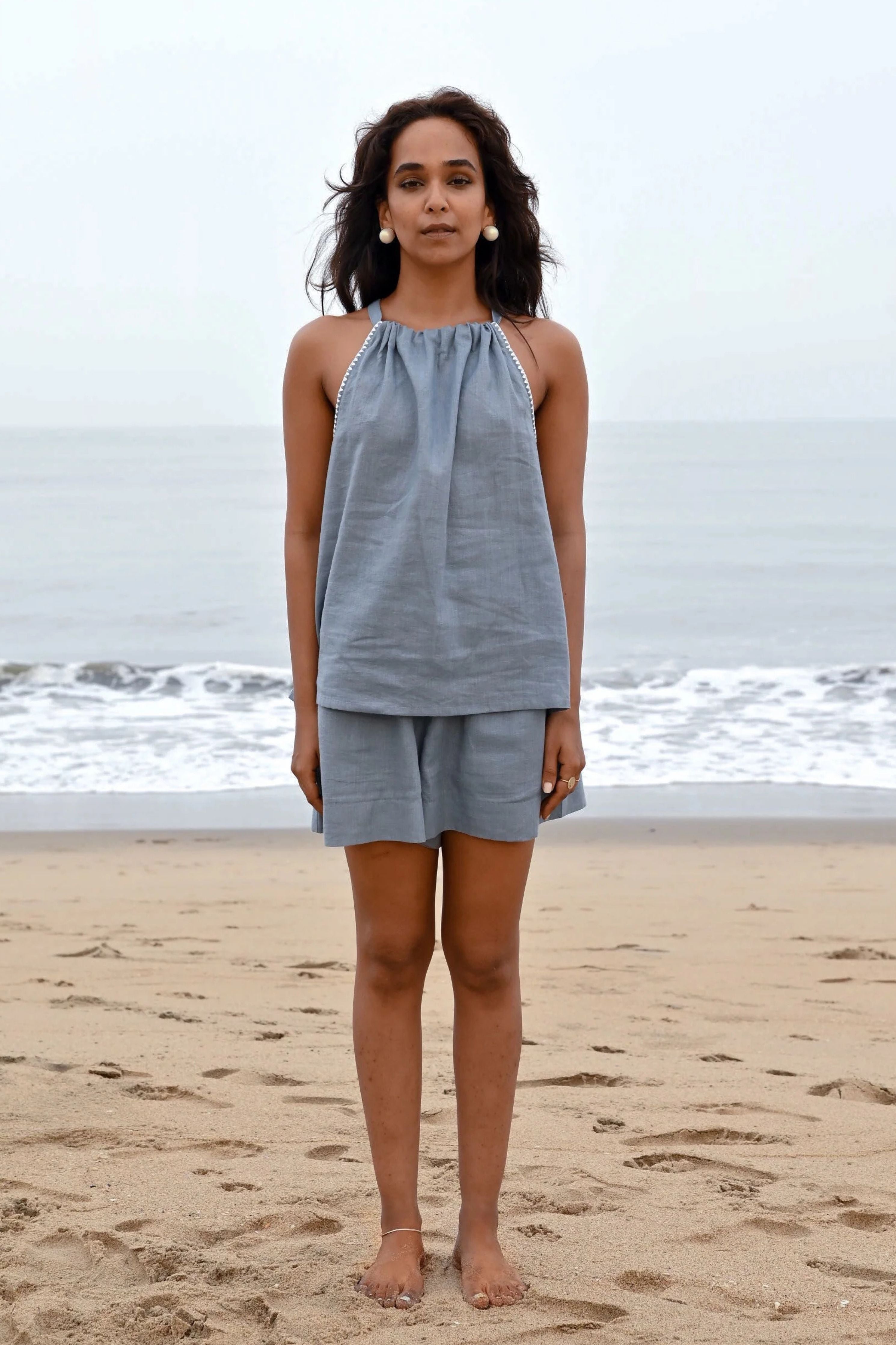 Blue Noir Halter Tie-Up Top