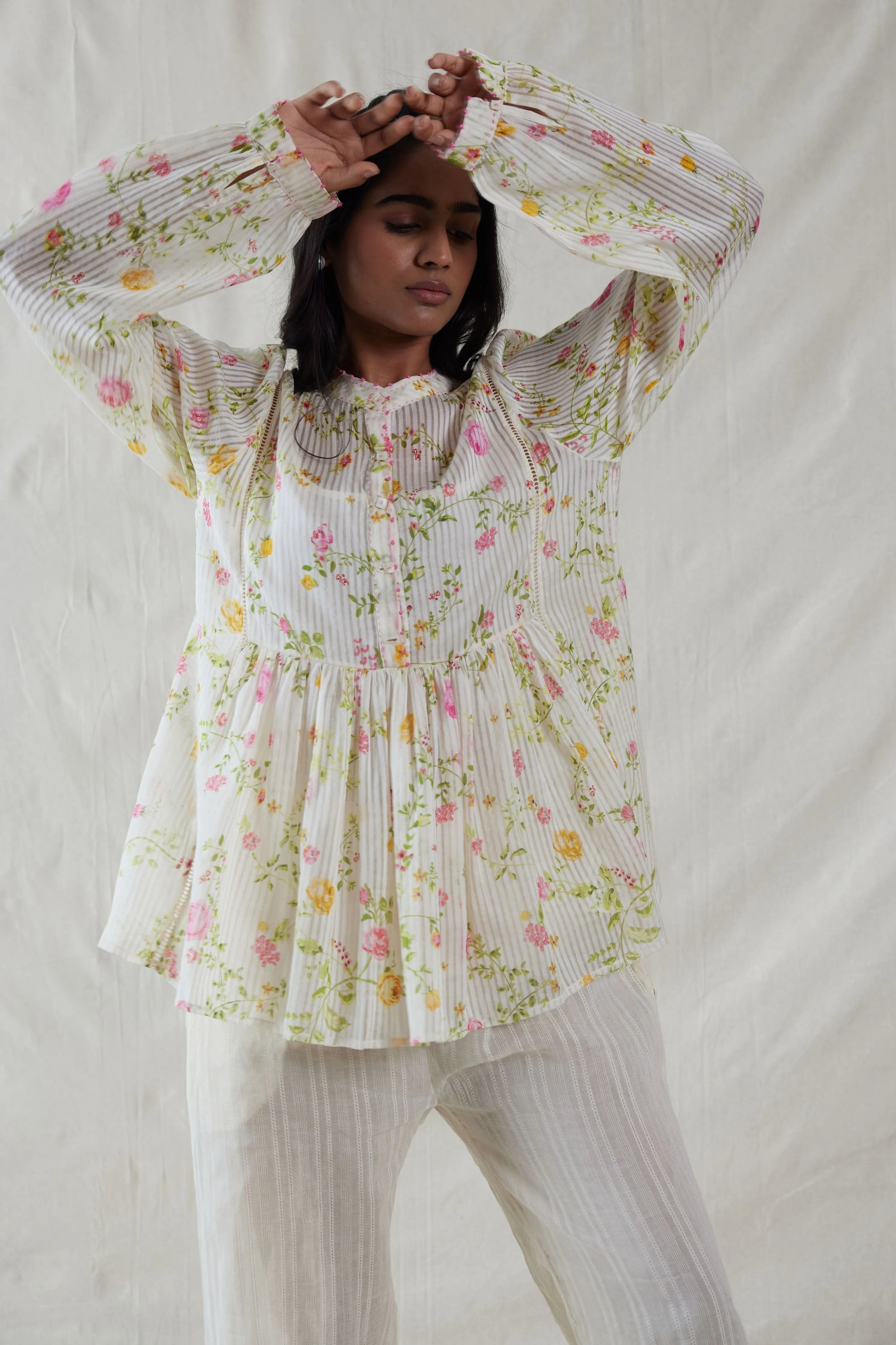 Floral Hand Woven Cotton Silk Top