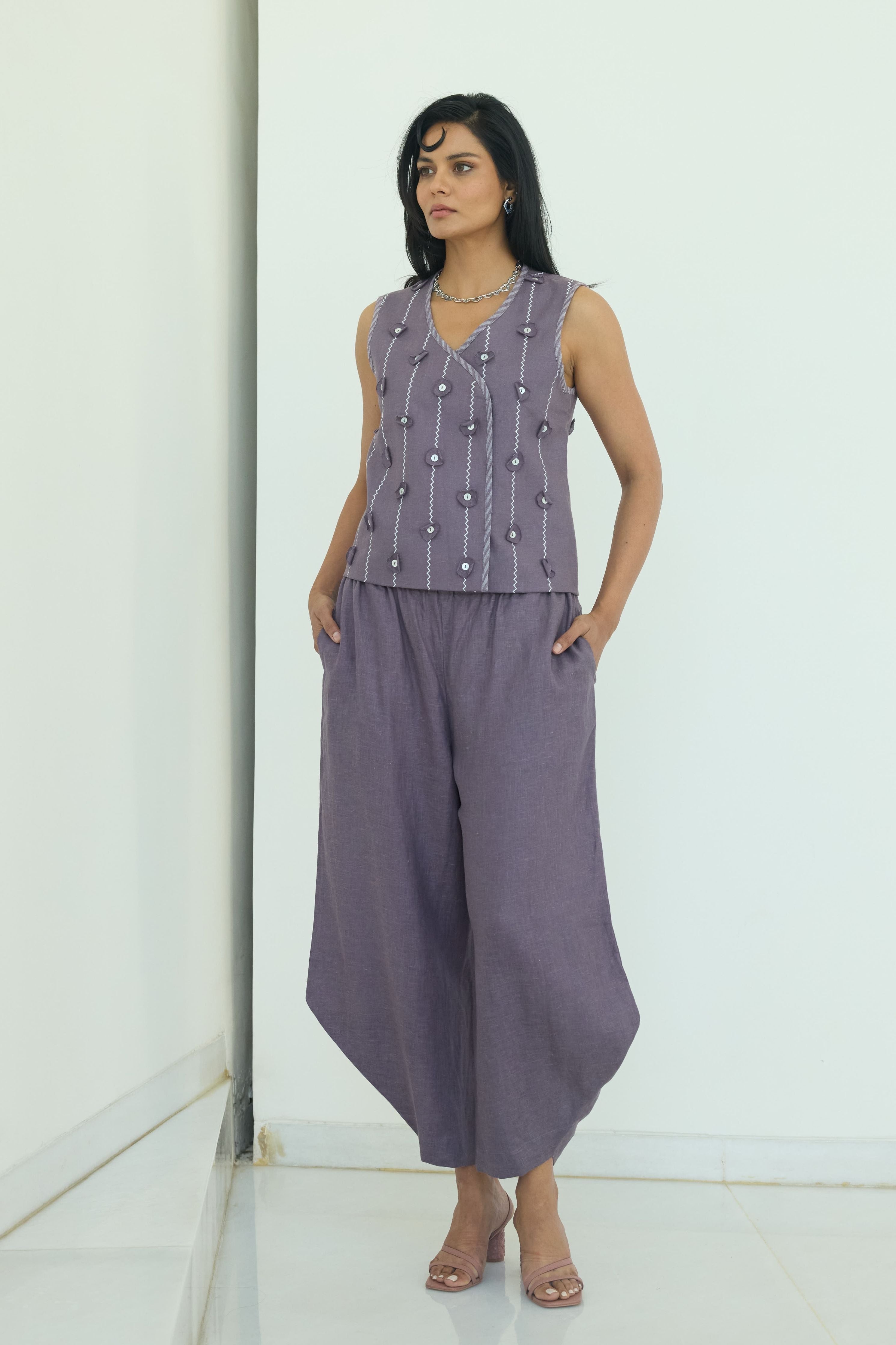 Purple Lia Elasticated Cross Pants