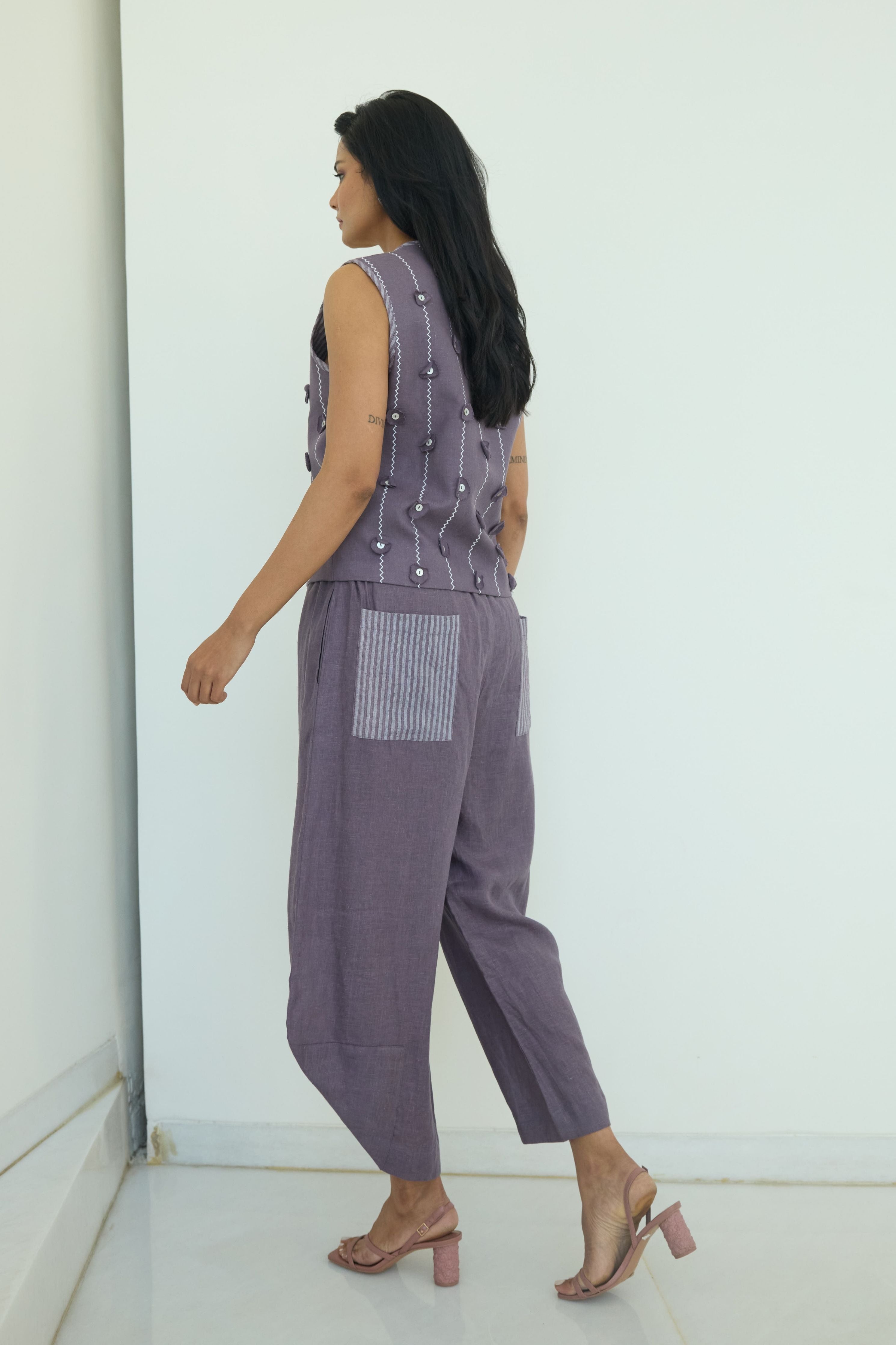Purple Lia Elasticated Cross Pants