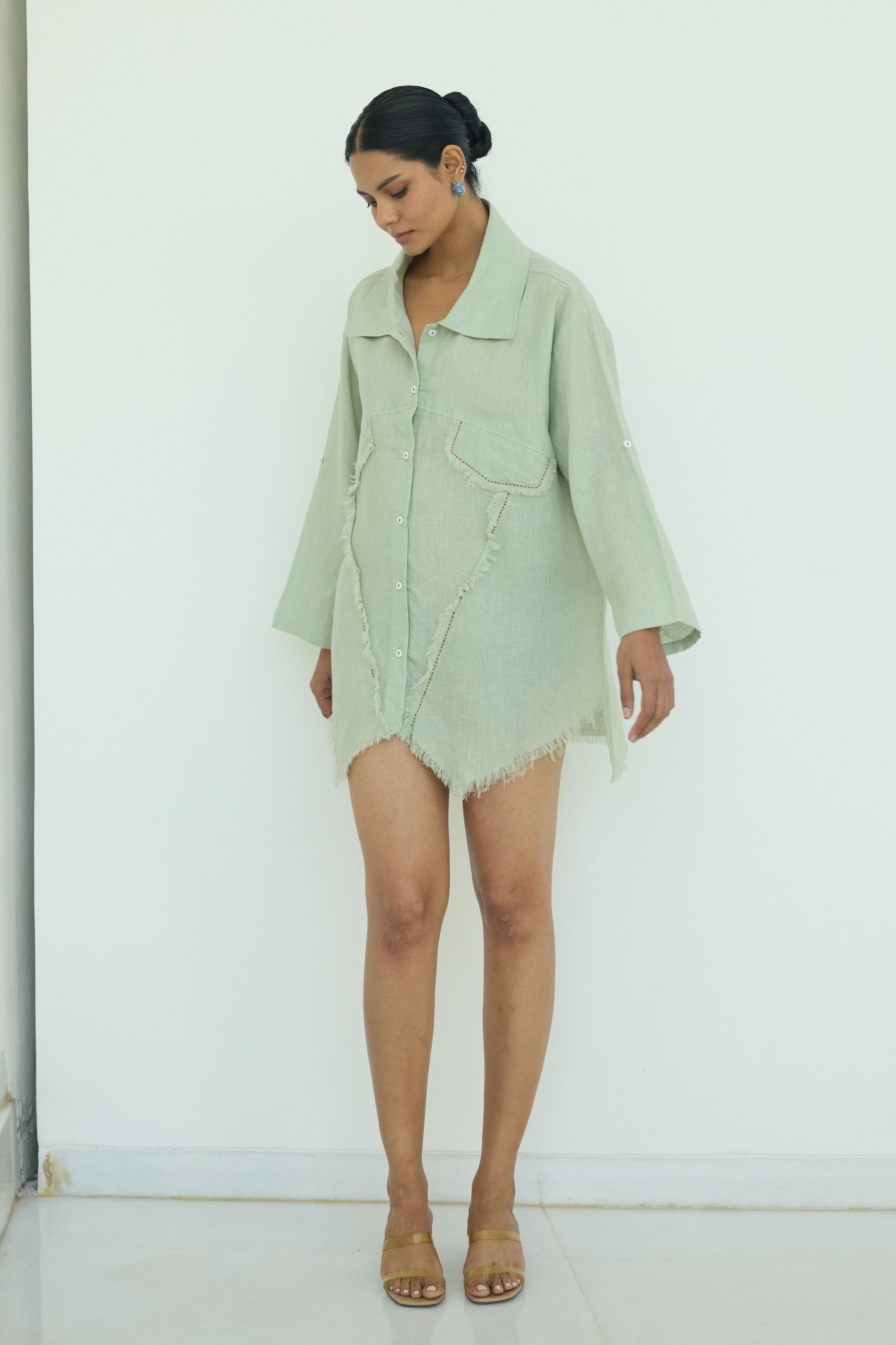 Sage Muffu Fringes Shirt