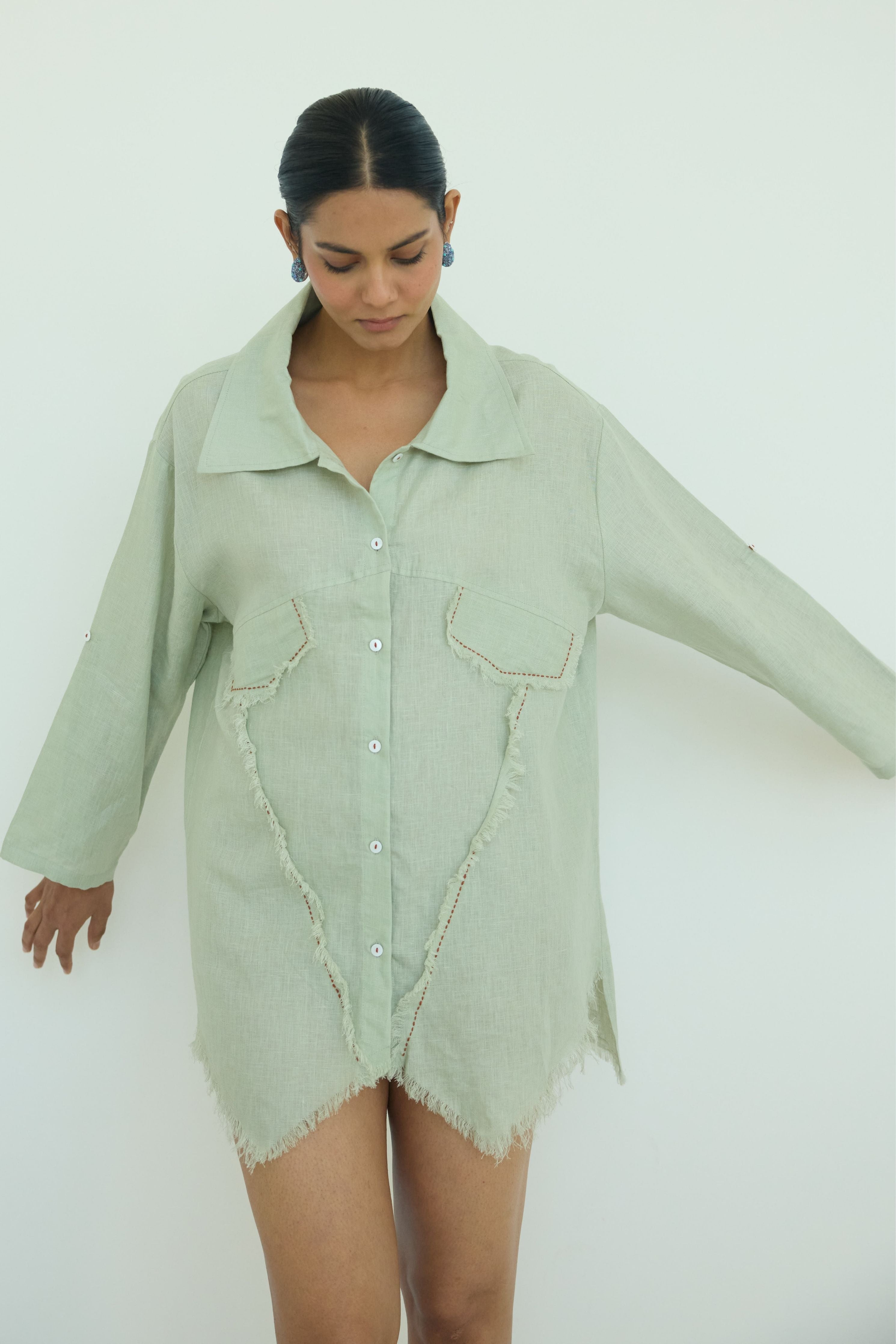 Sage Muffu Fringes Shirt