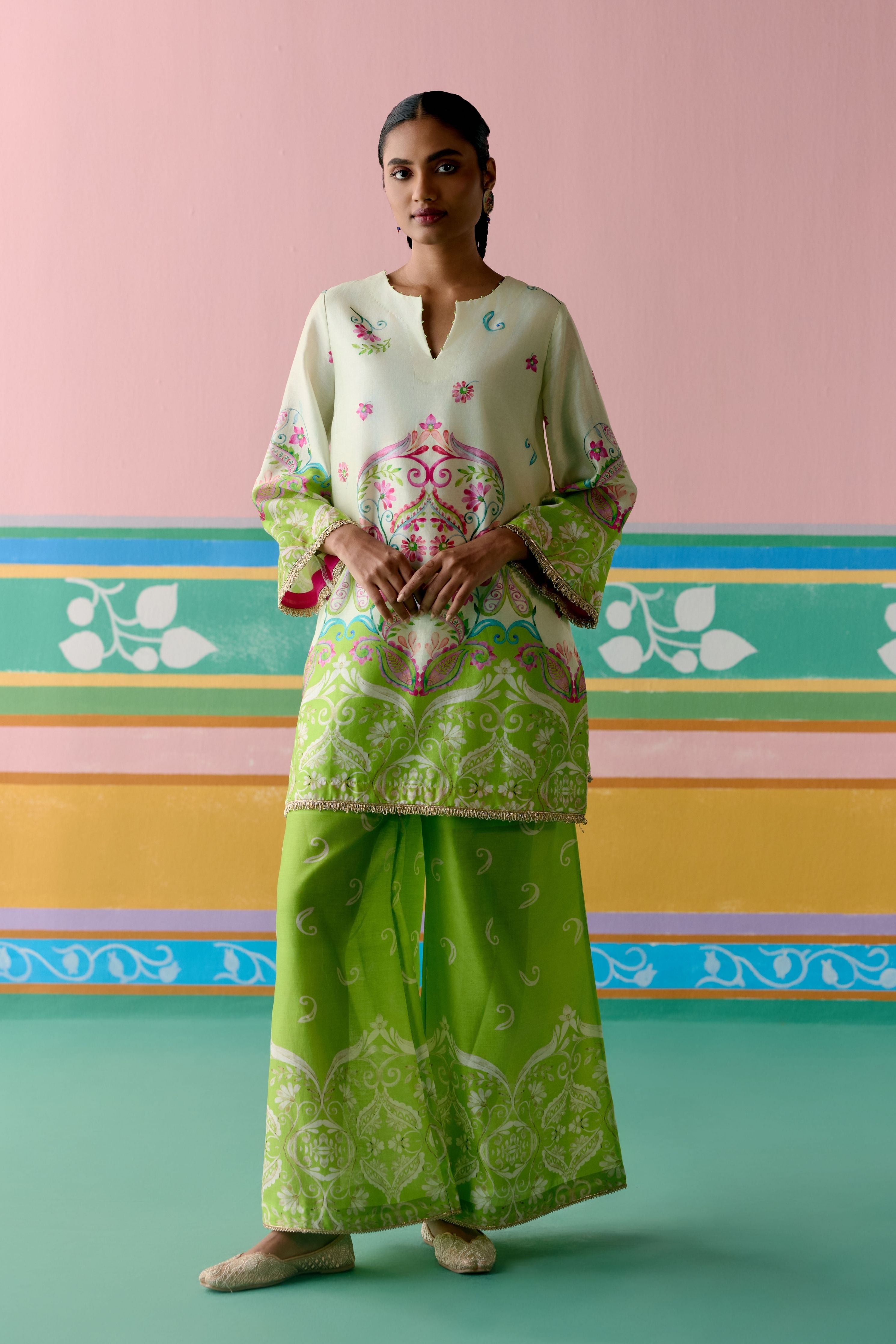 Lime Green Paisley Kurta with Dupatta
