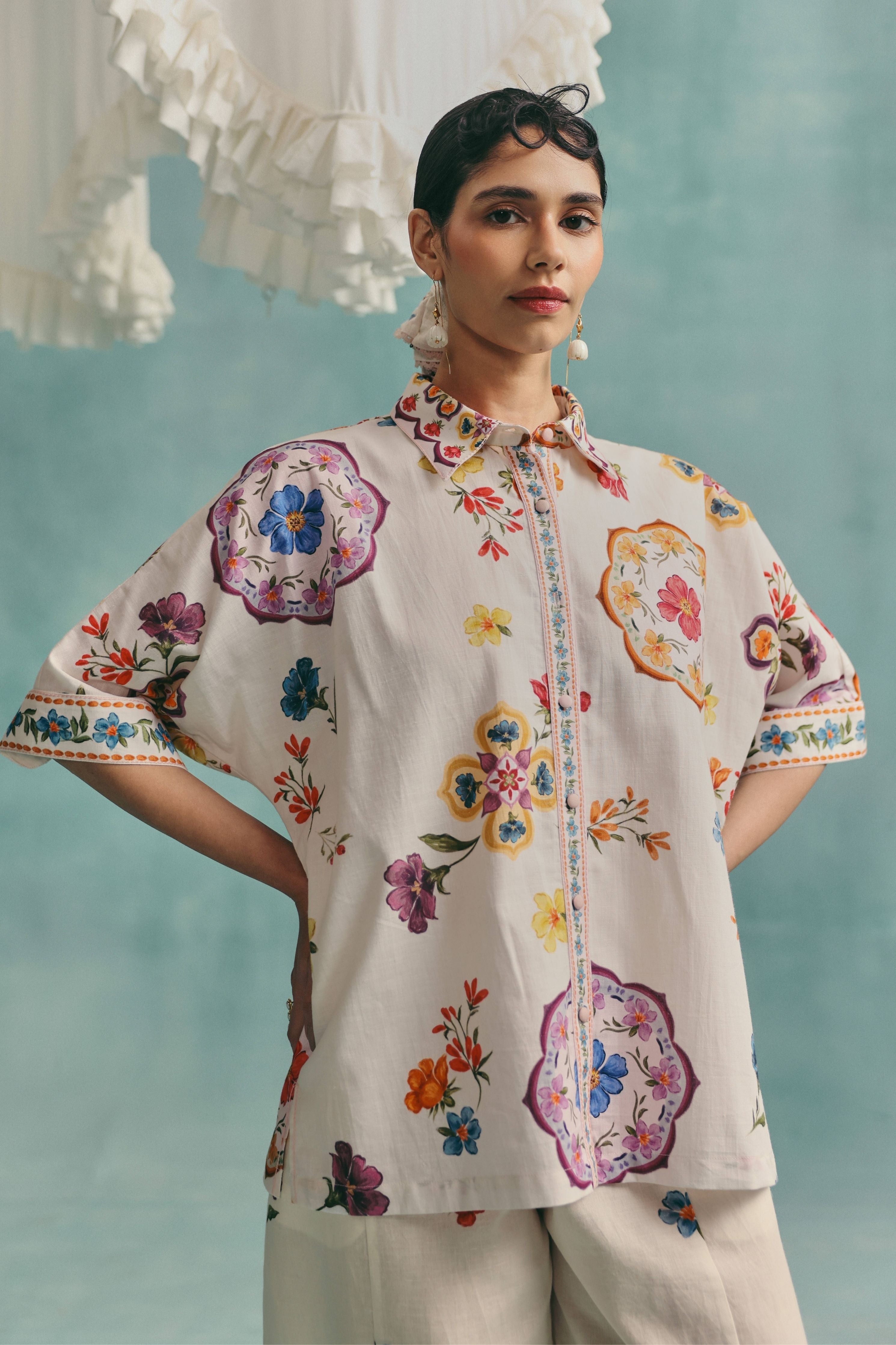 Daisy Collared Co-Ord Set  Ecru