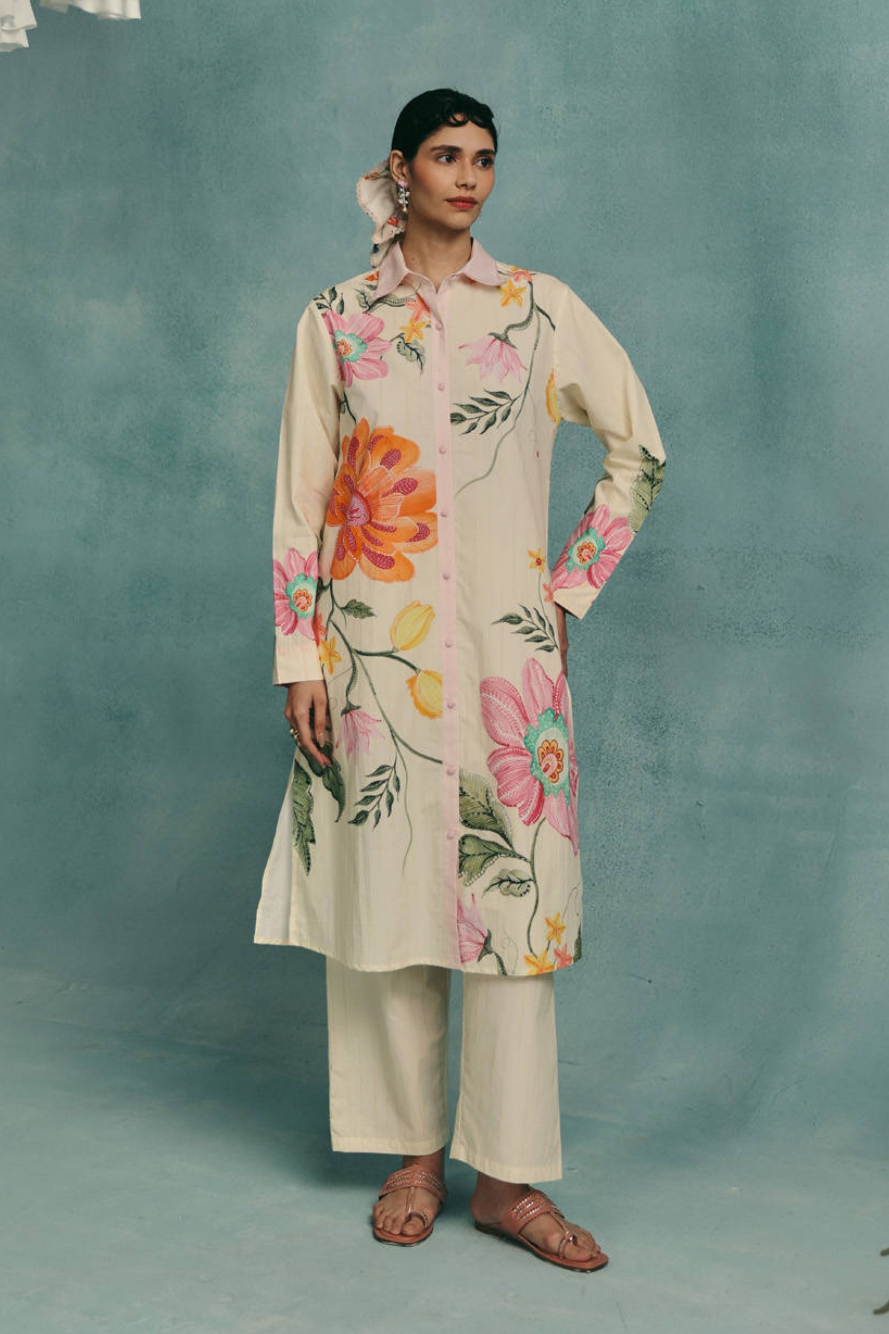 Dahlia Collared Kurta Set  Ecru