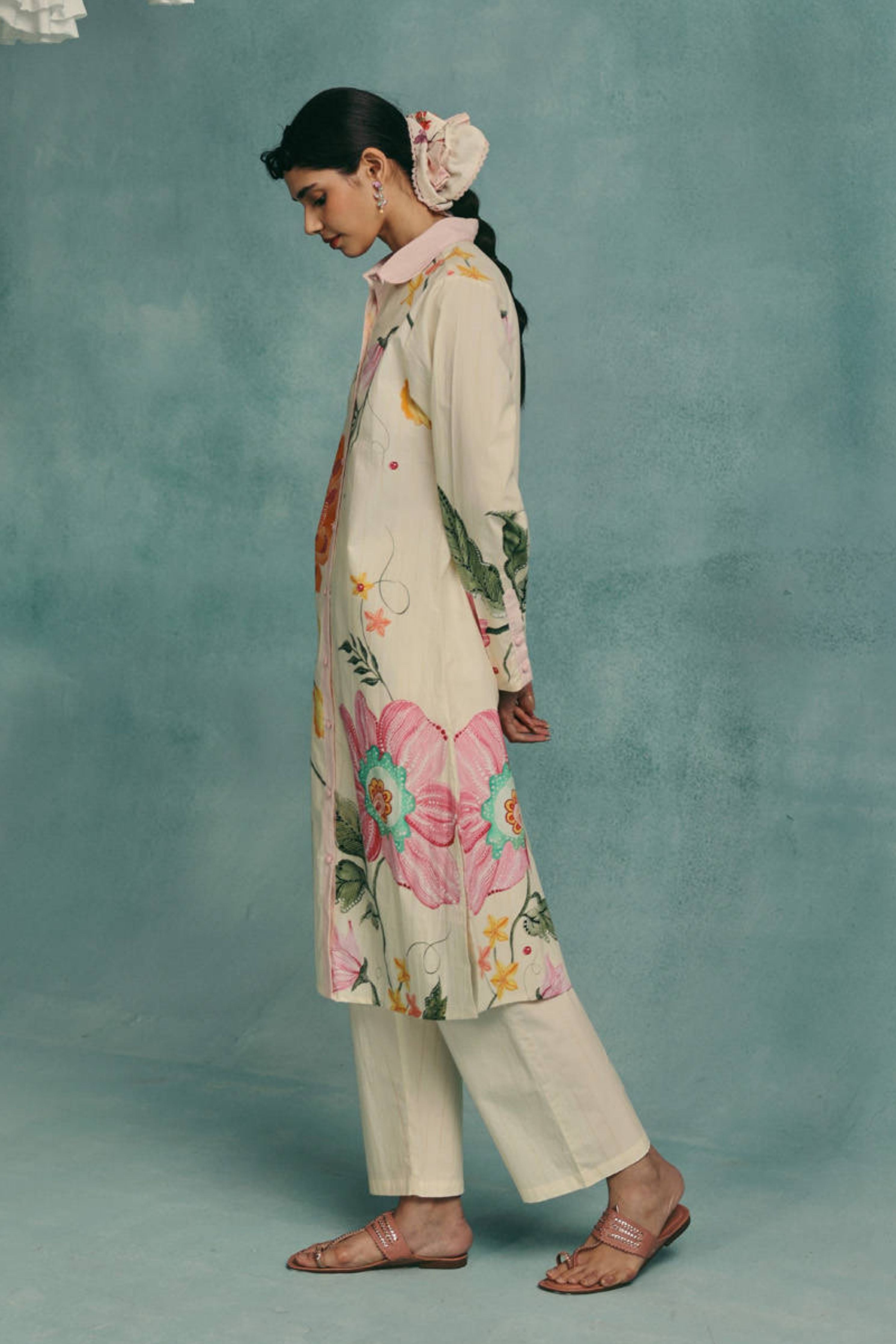 Dahlia Collared Kurta Set  Ecru