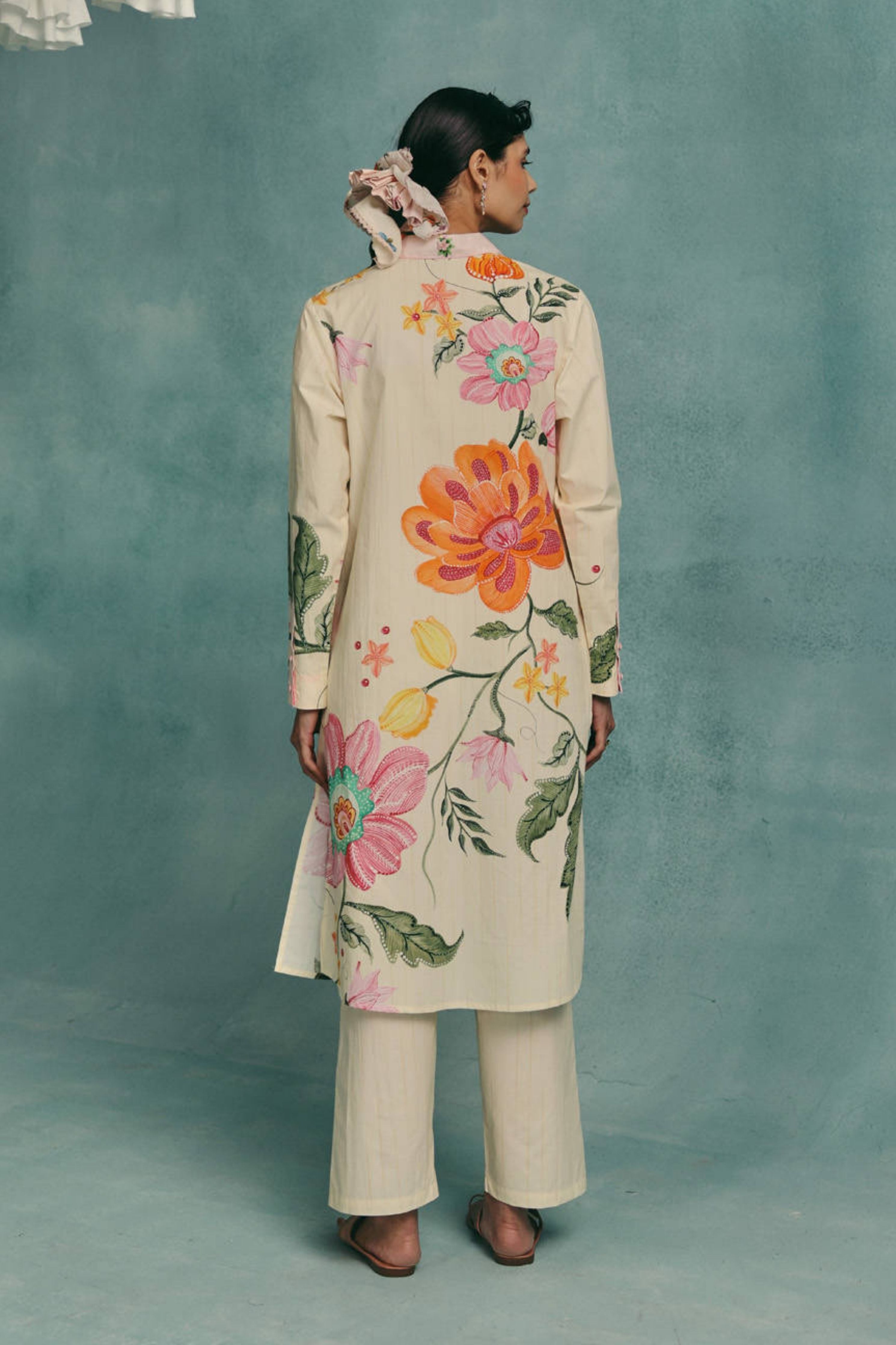 Dahlia Collared Kurta Set  Ecru