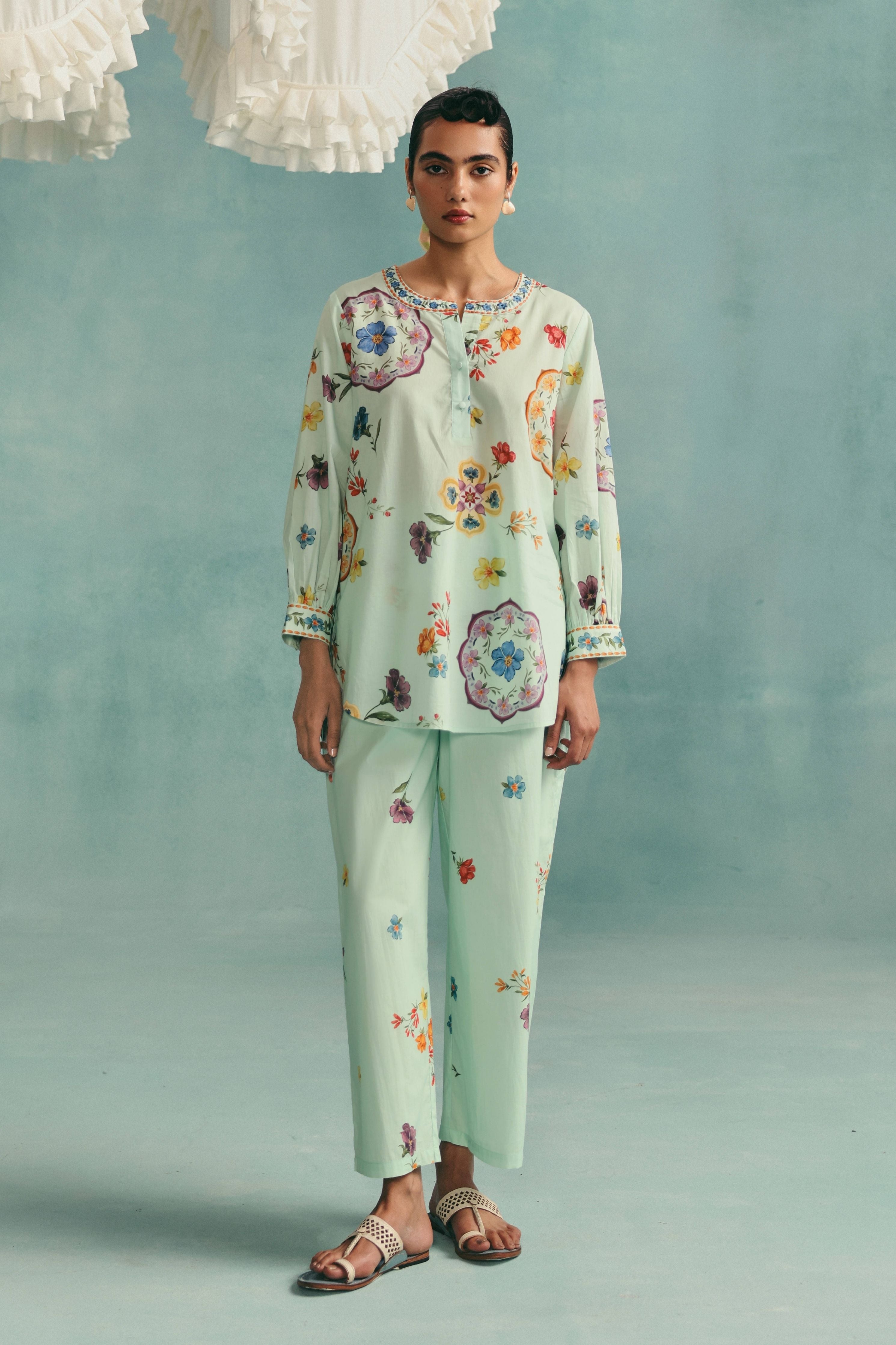 Daisy Round Neck Co-Ord Set  Blue