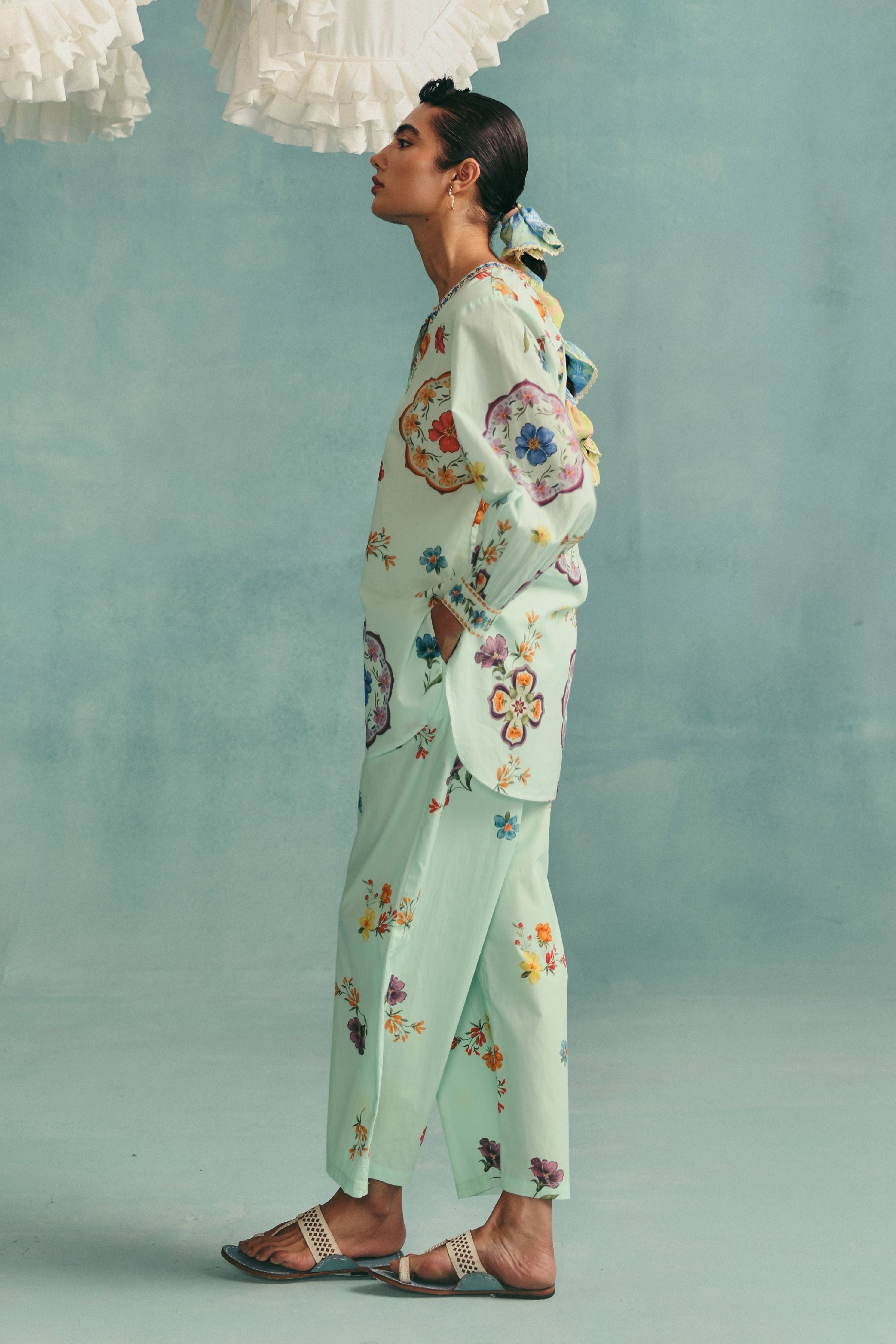 Daisy Round Neck Co-Ord Set  Blue