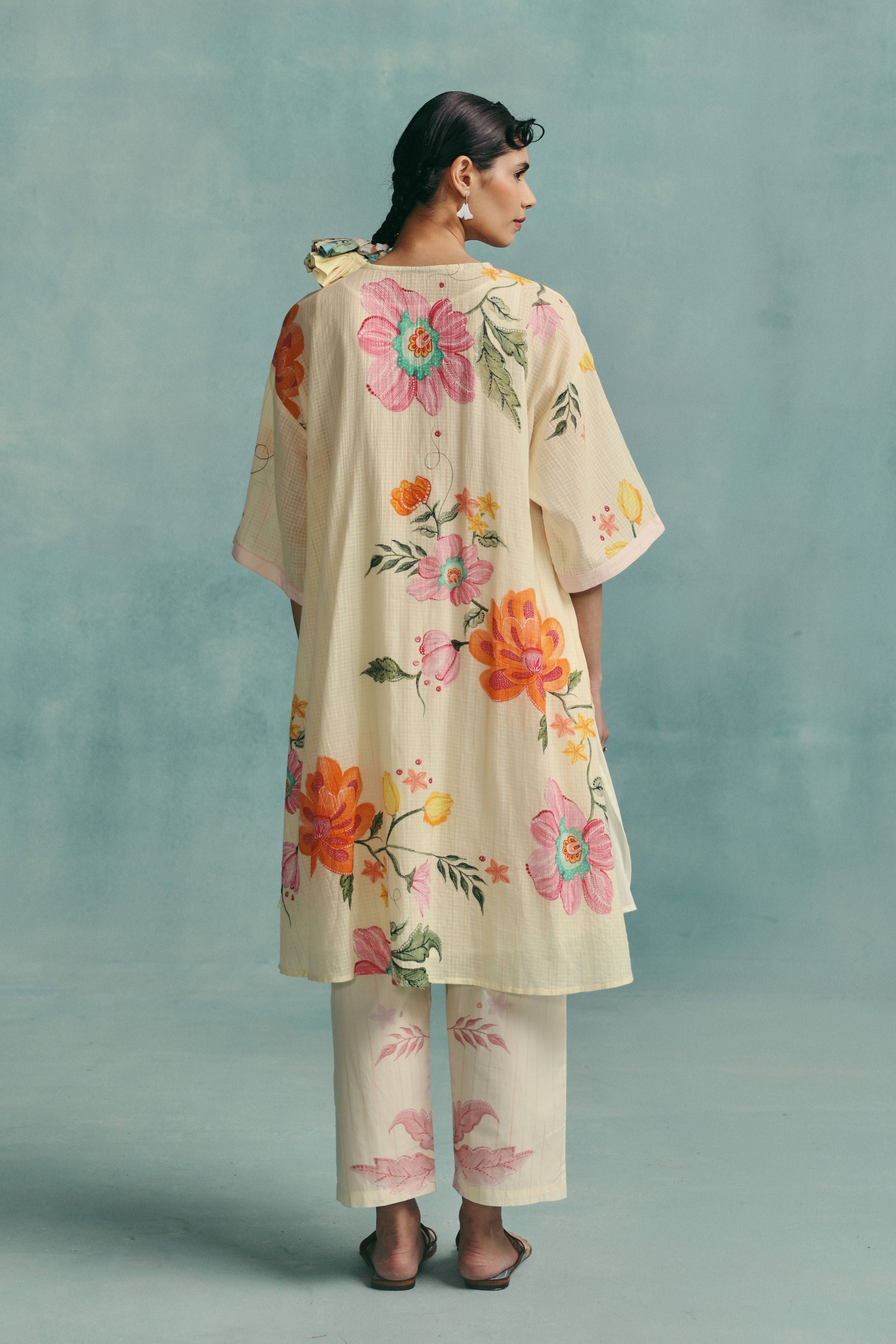 Dahlia Round Neck Kaftan Set  Ecru