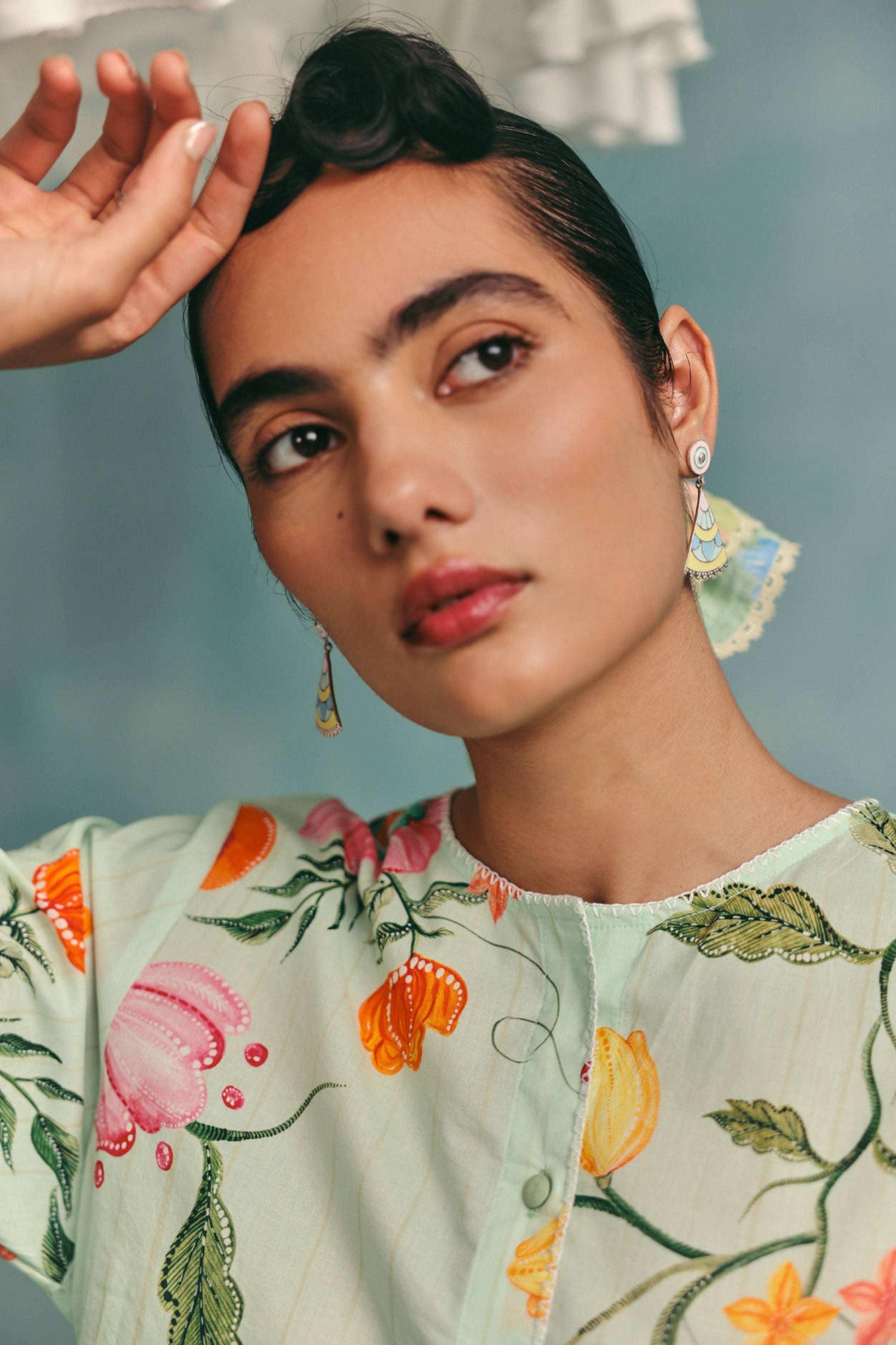 Dahlia Shirt Kurta Set  Mint