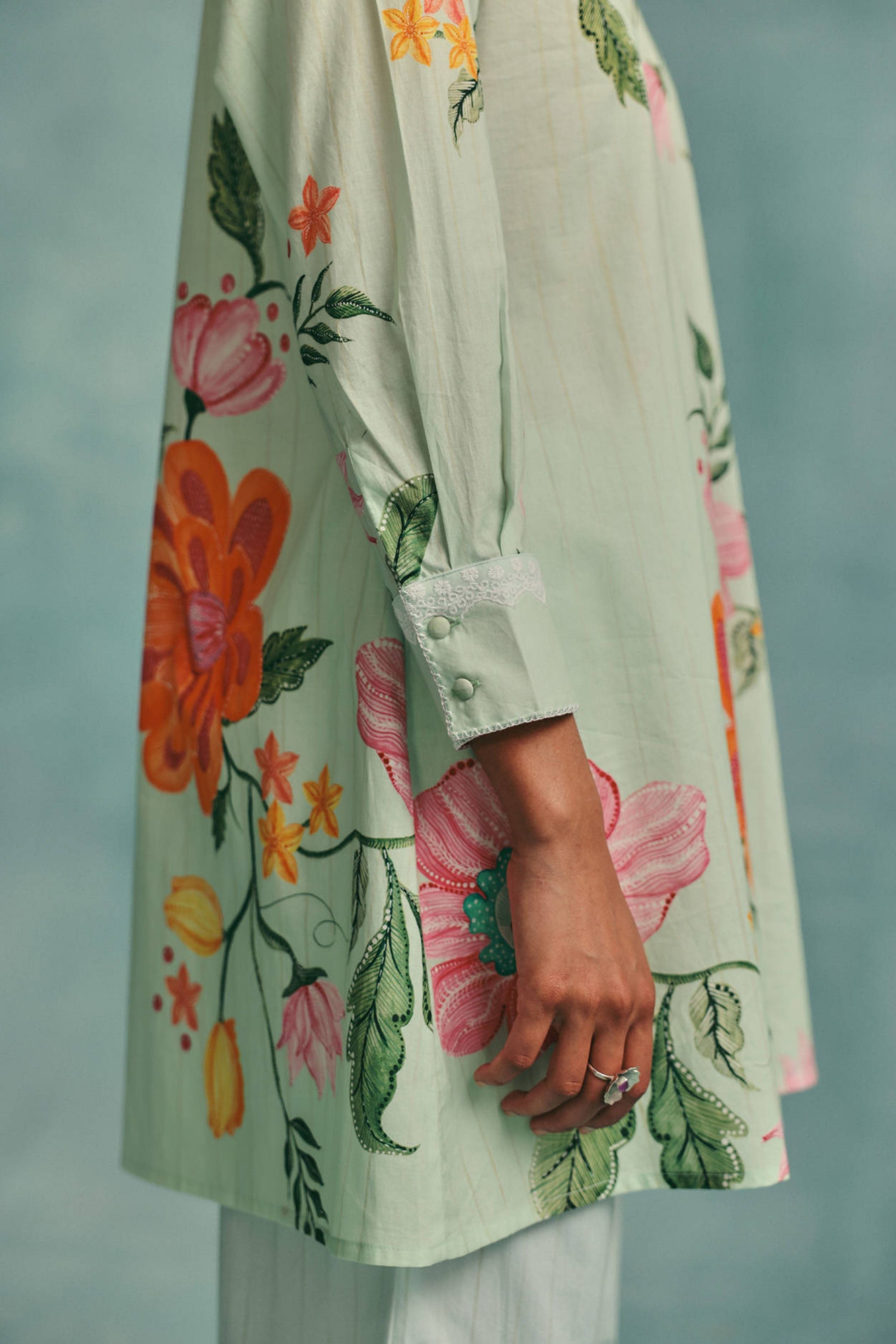 Dahlia Shirt Kurta Set  Mint