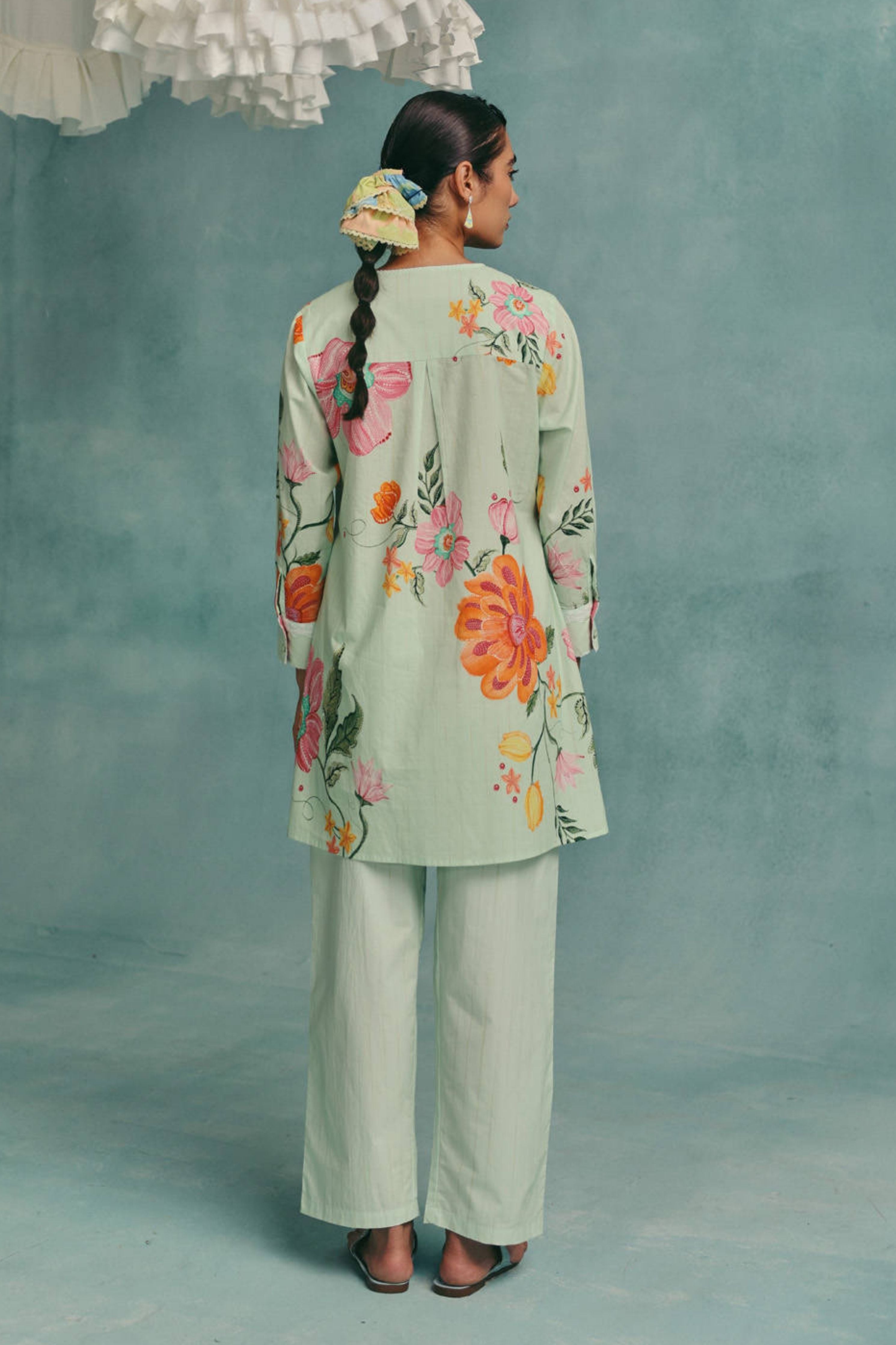 Dahlia Shirt Kurta Set  Mint
