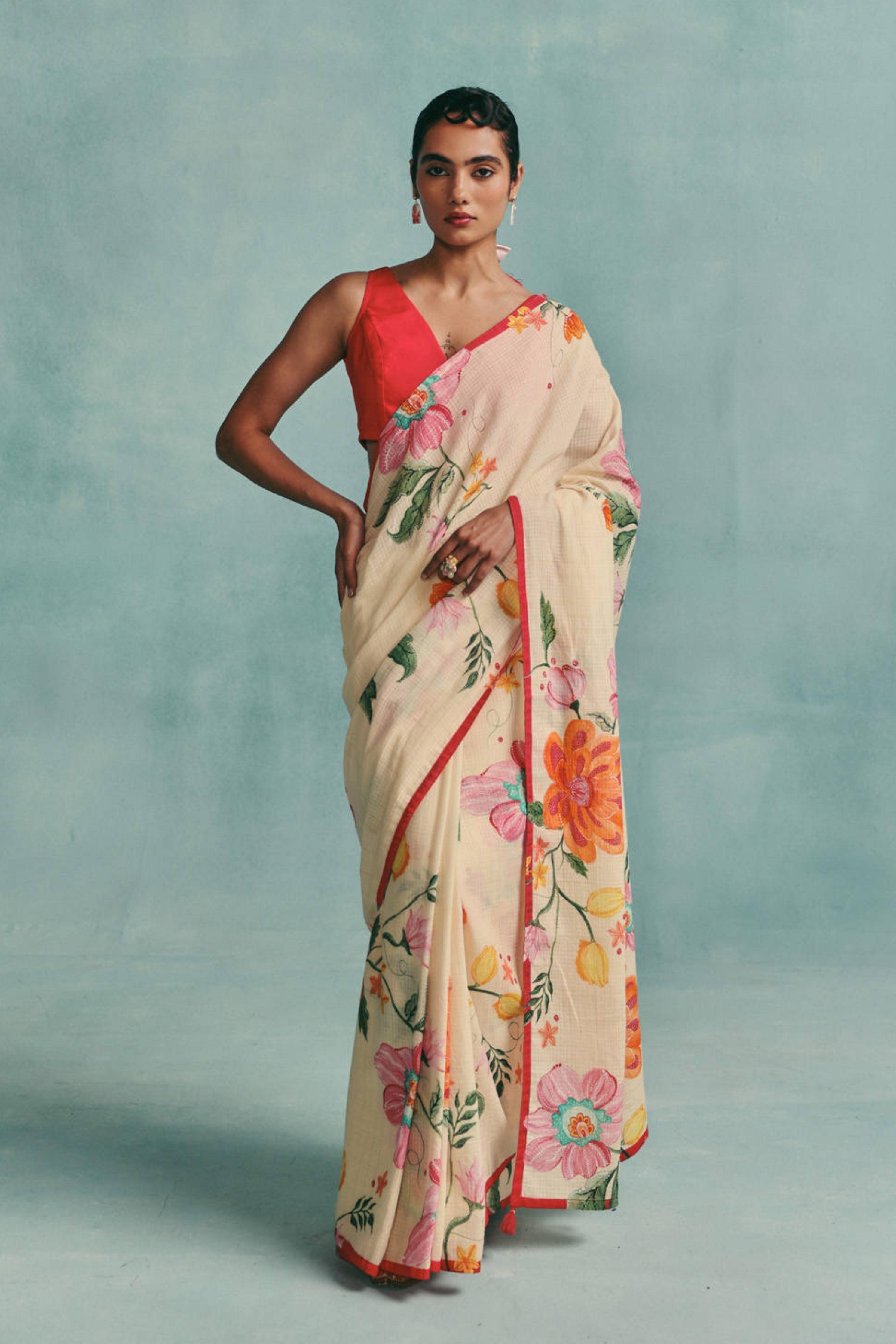 Dahlia Saree  Ecru