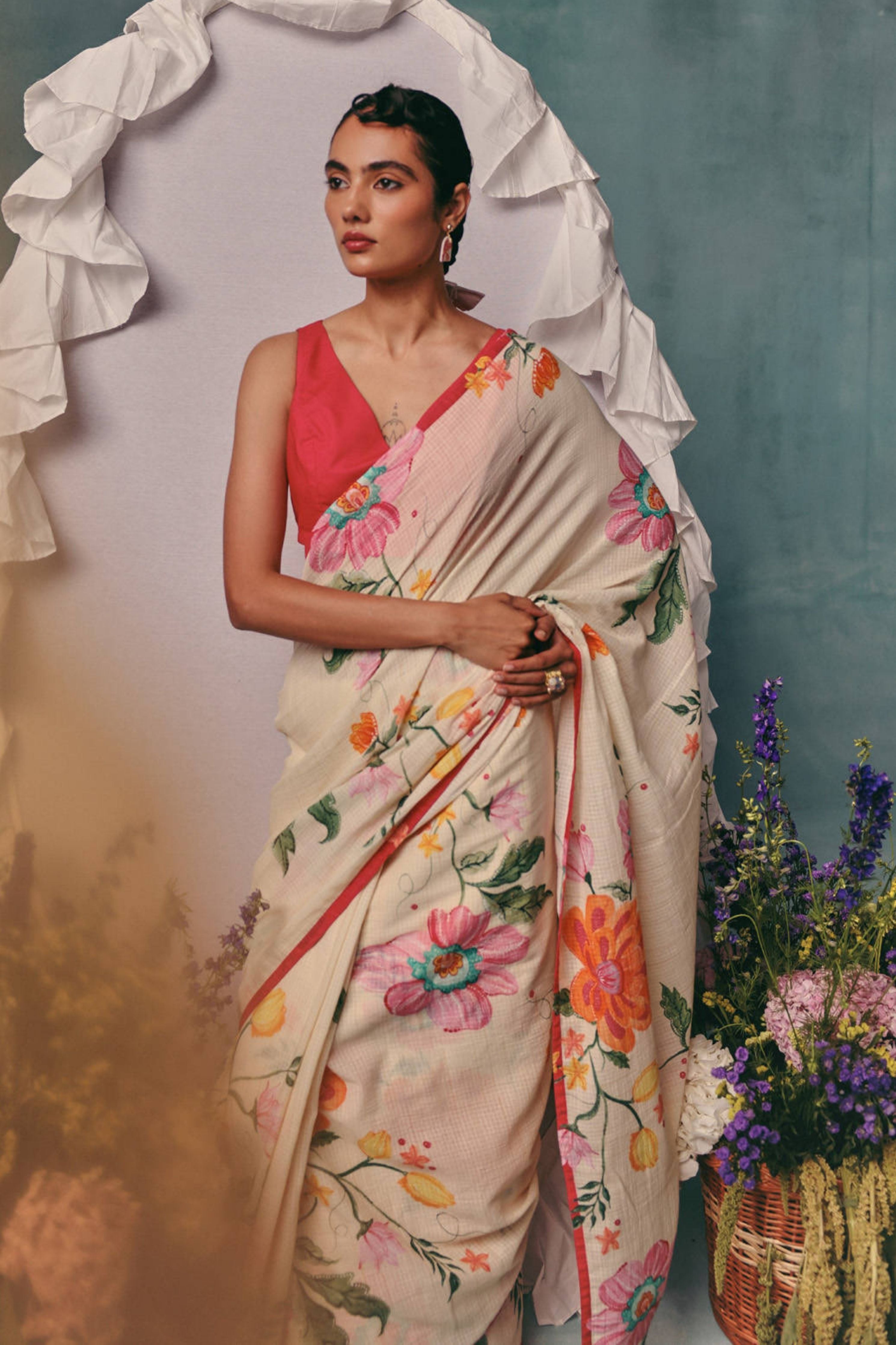 Dahlia Saree  Ecru