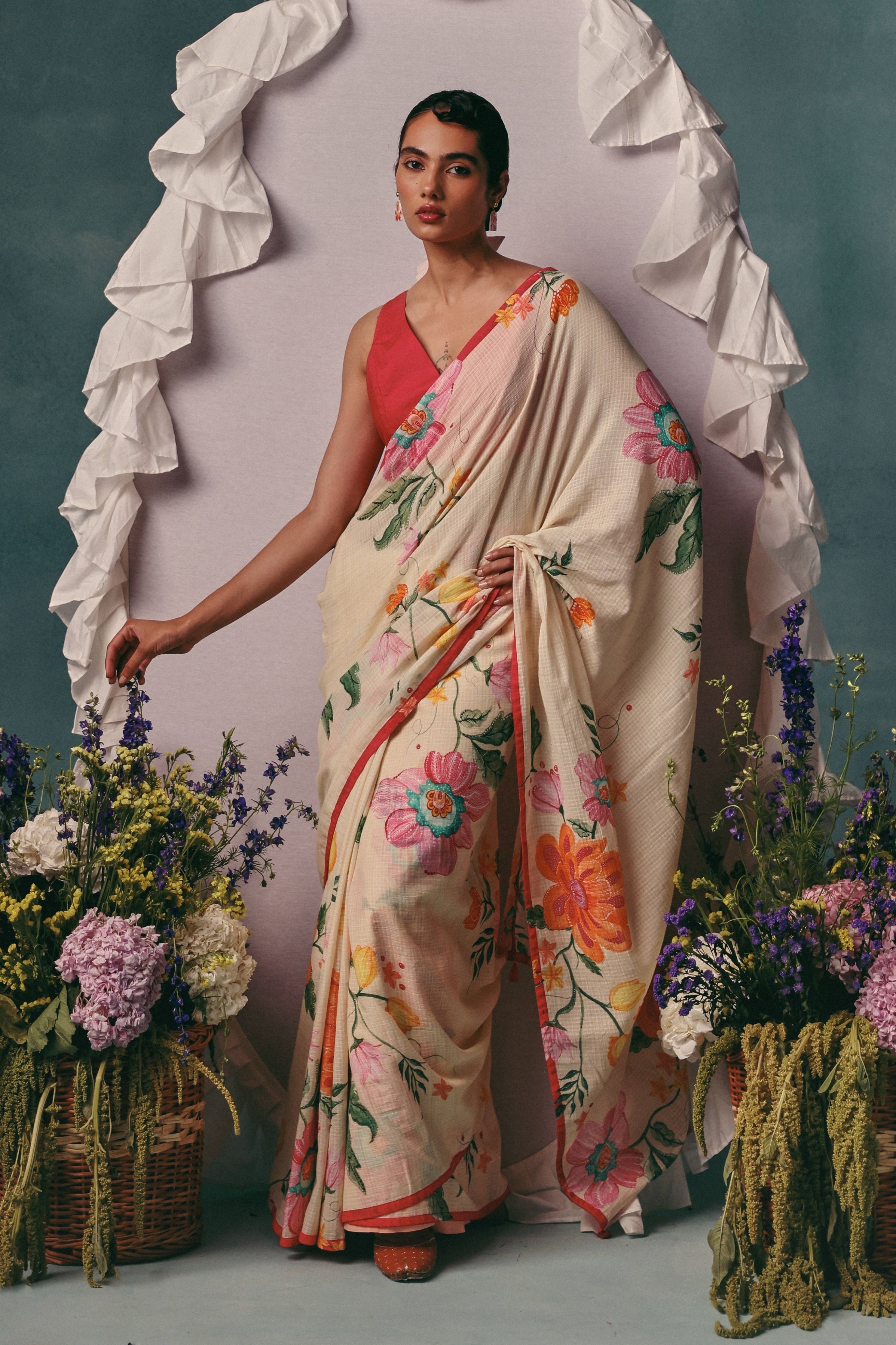 Dahlia Saree  Ecru