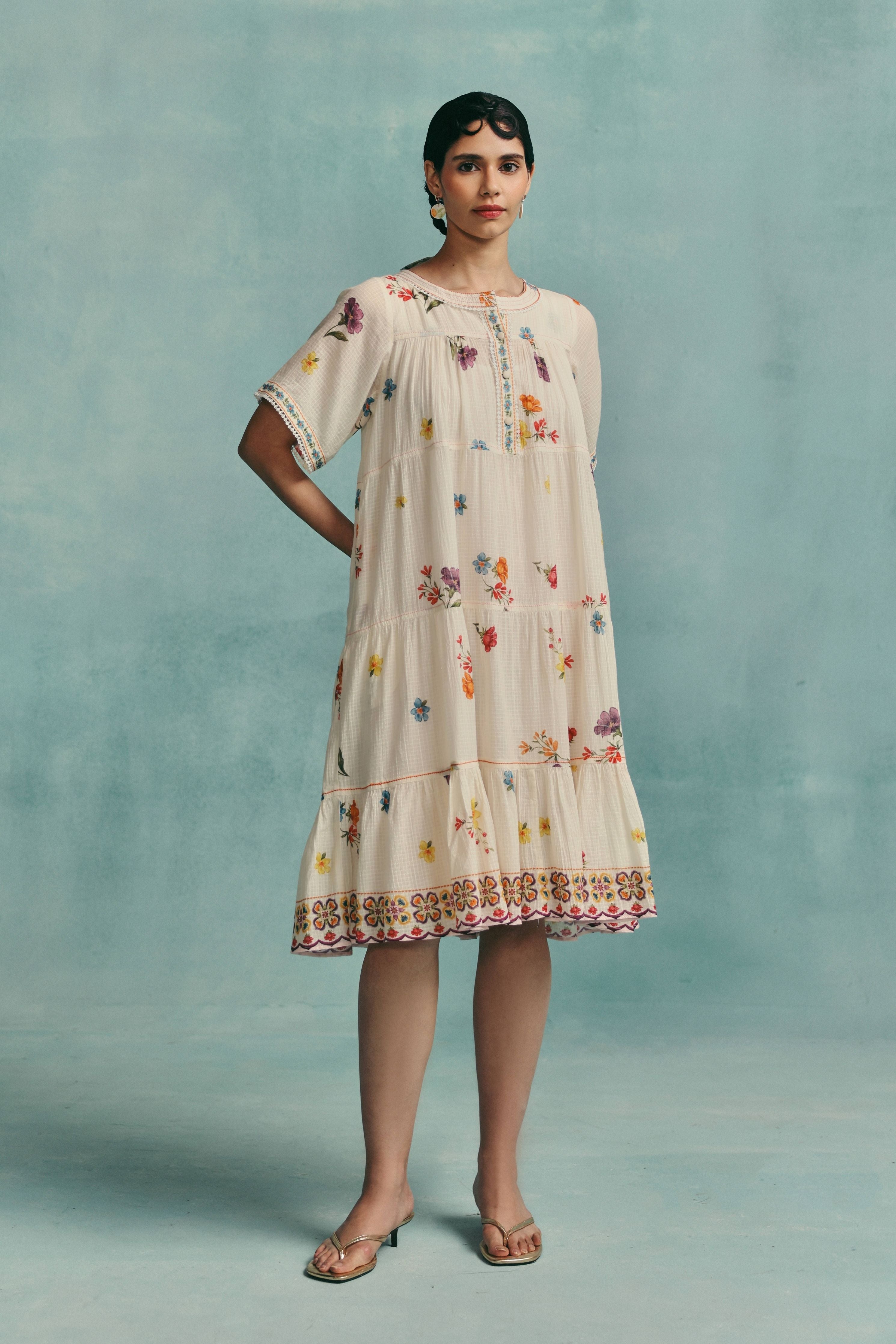 Daisy Tiered Dress  Ecru