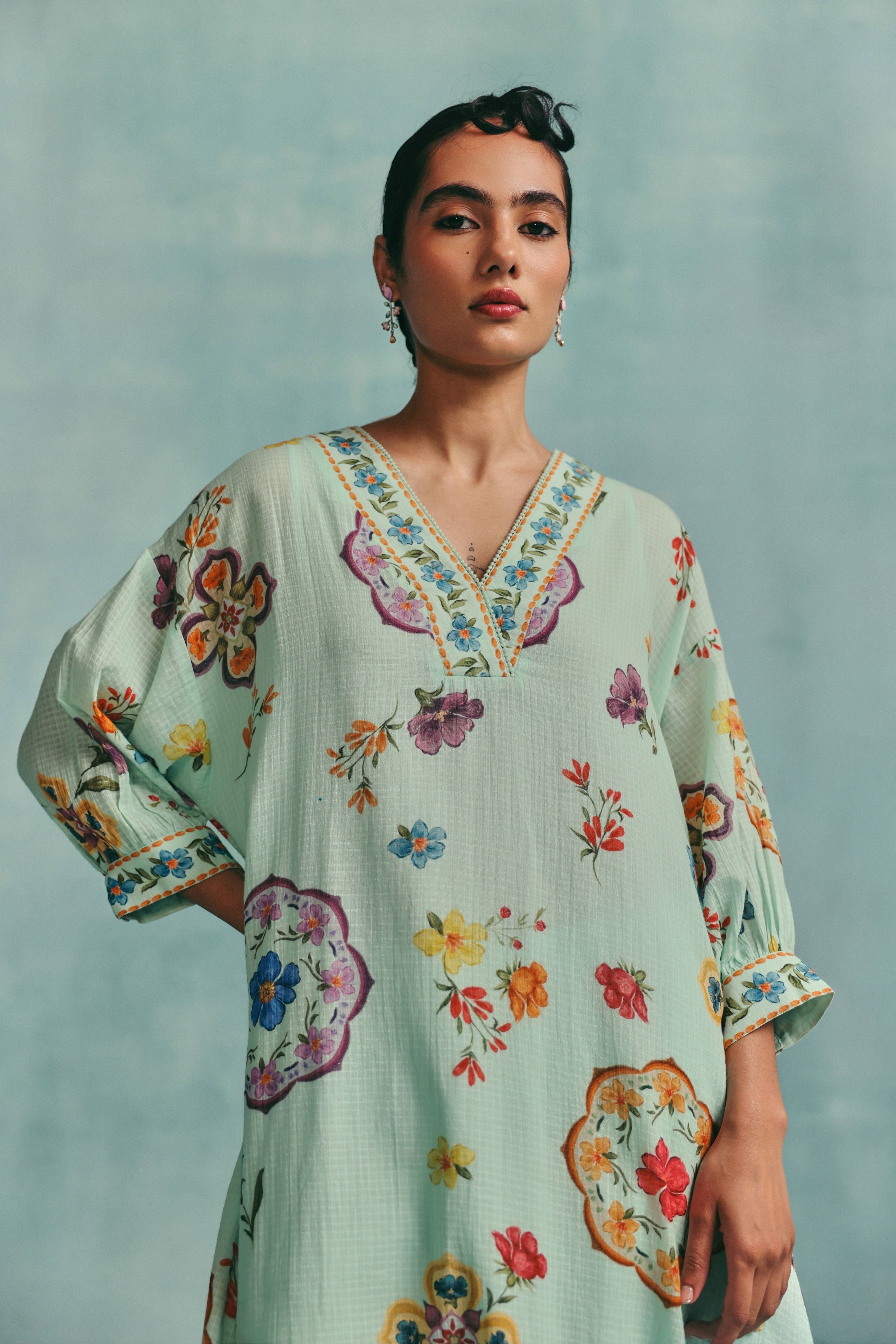 Daisy Vneck Kaftan Set  Blue