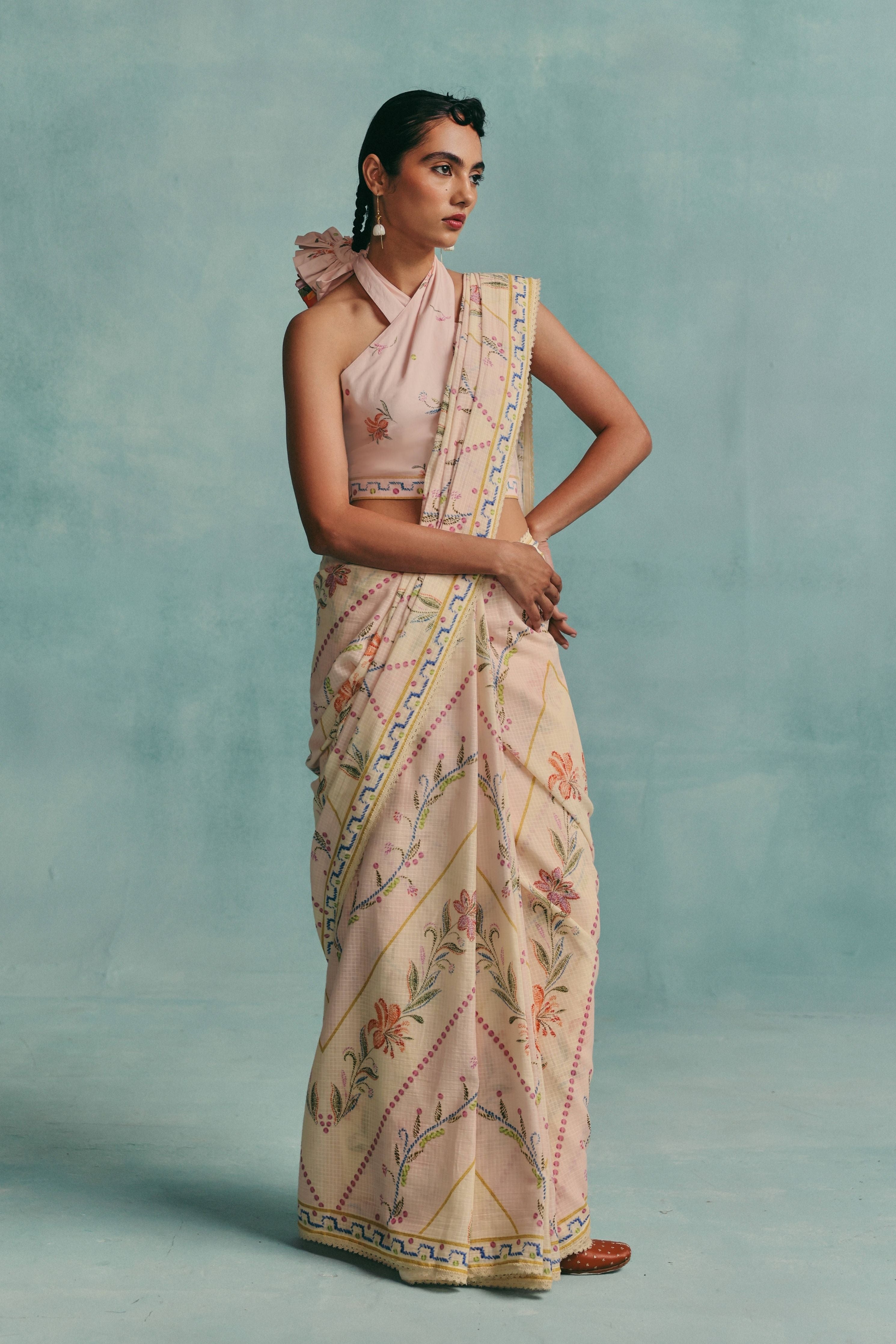 Hibiscus Saree  Colourblock