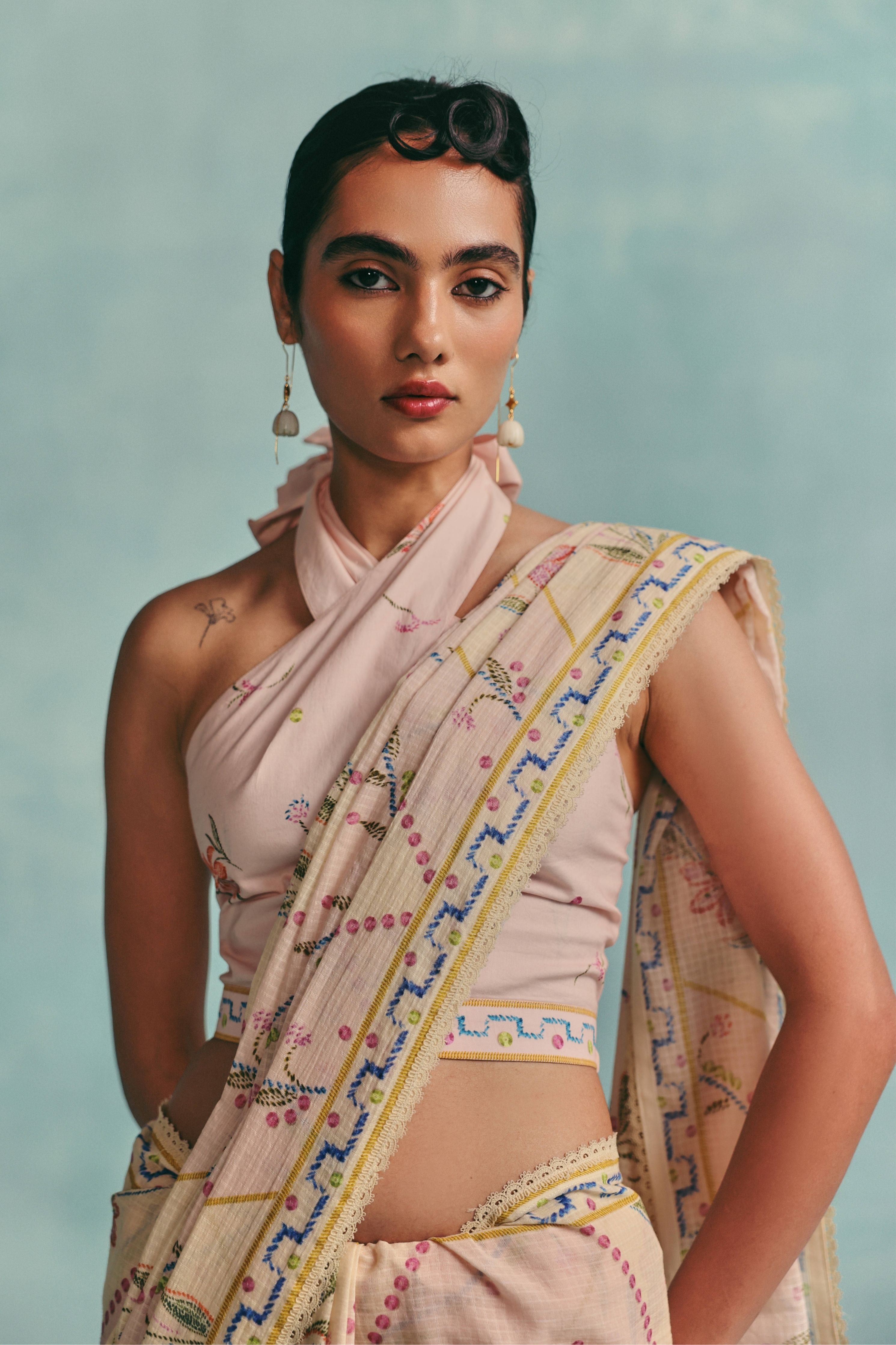 Hibiscus Saree  Colourblock