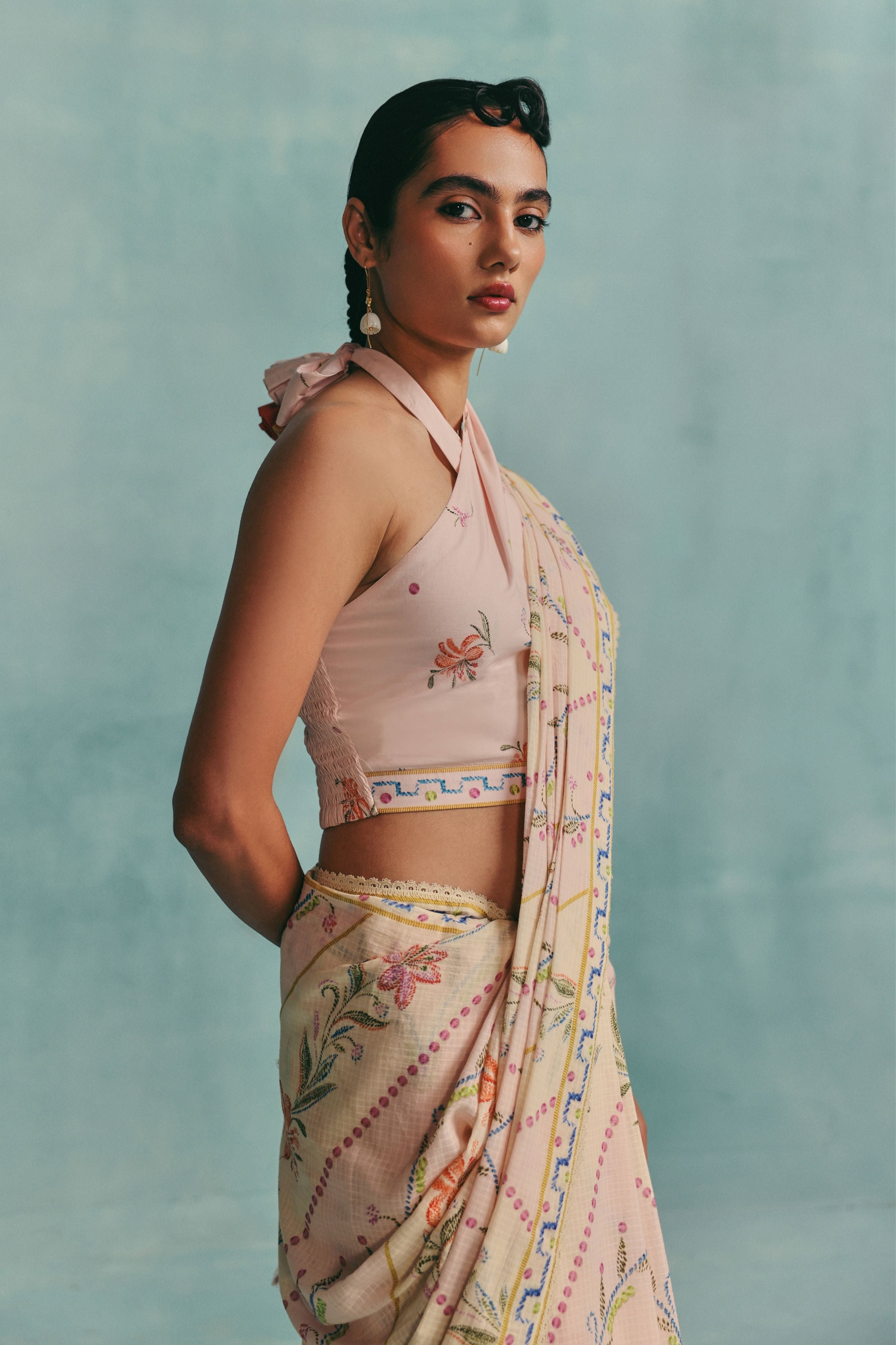 Hibiscus Saree  Colourblock