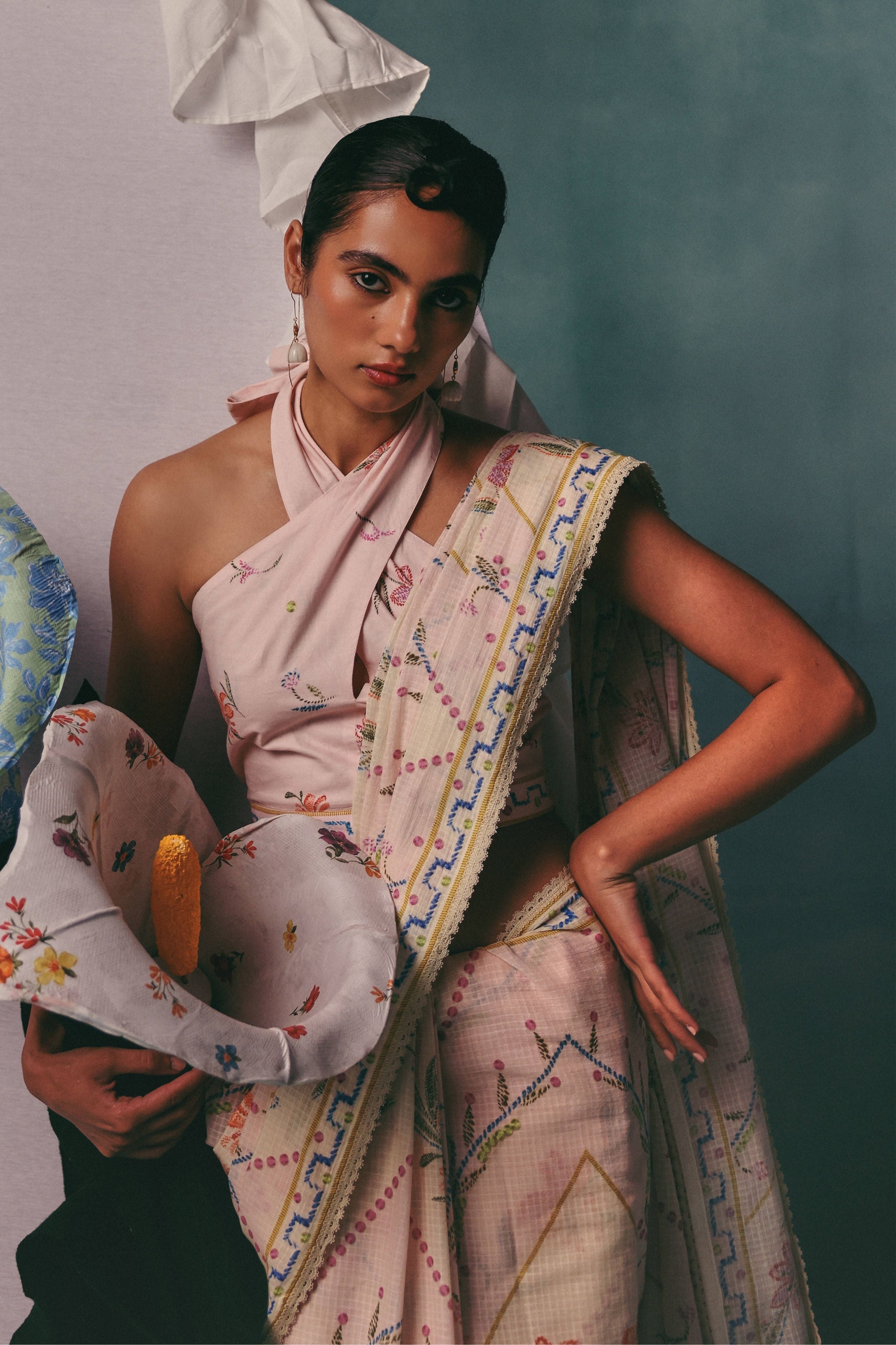Hibiscus Saree  Colourblock