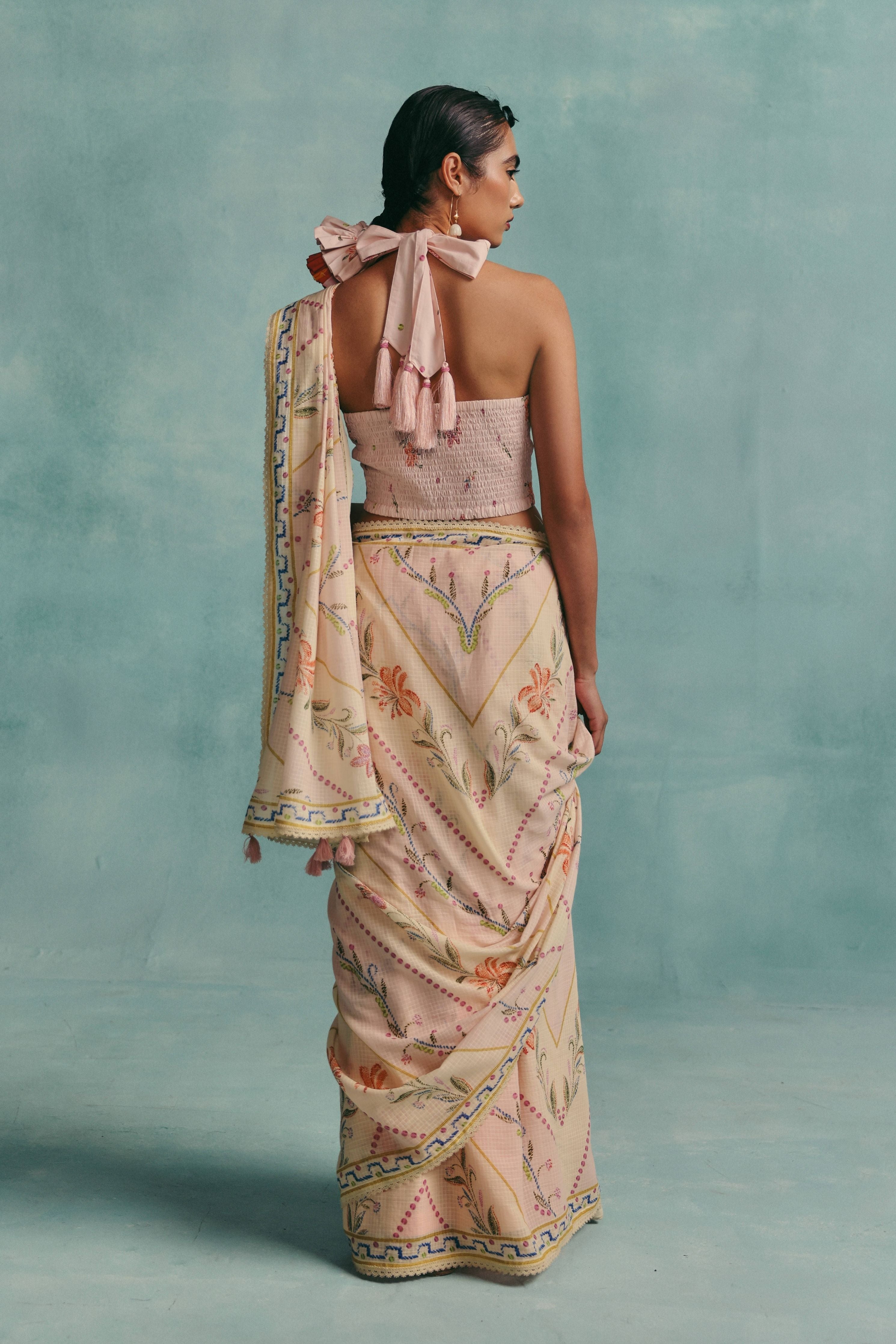 Hibiscus Saree  Colourblock