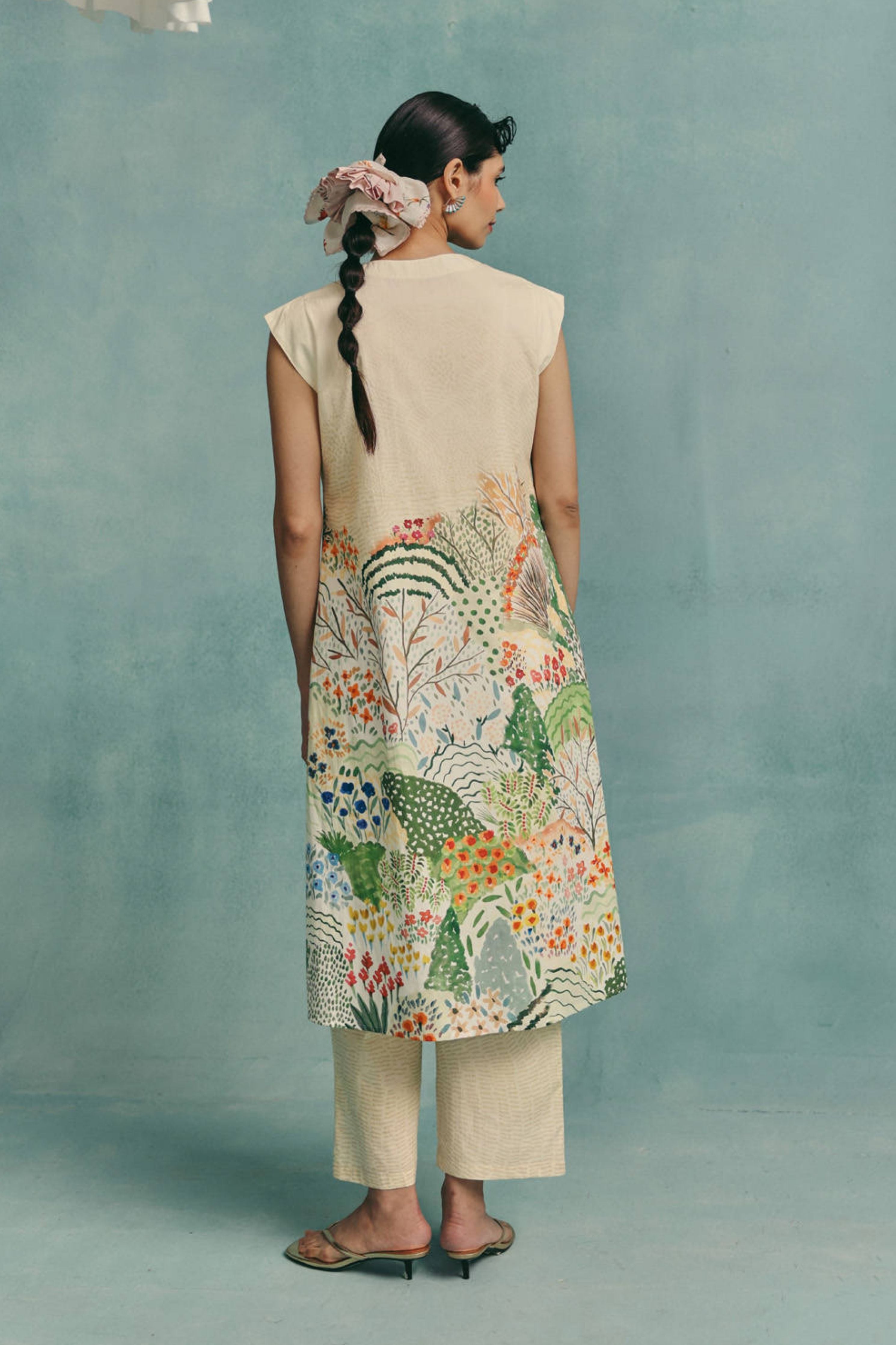 Meadow Sleeveless Kurta Set  Ecru