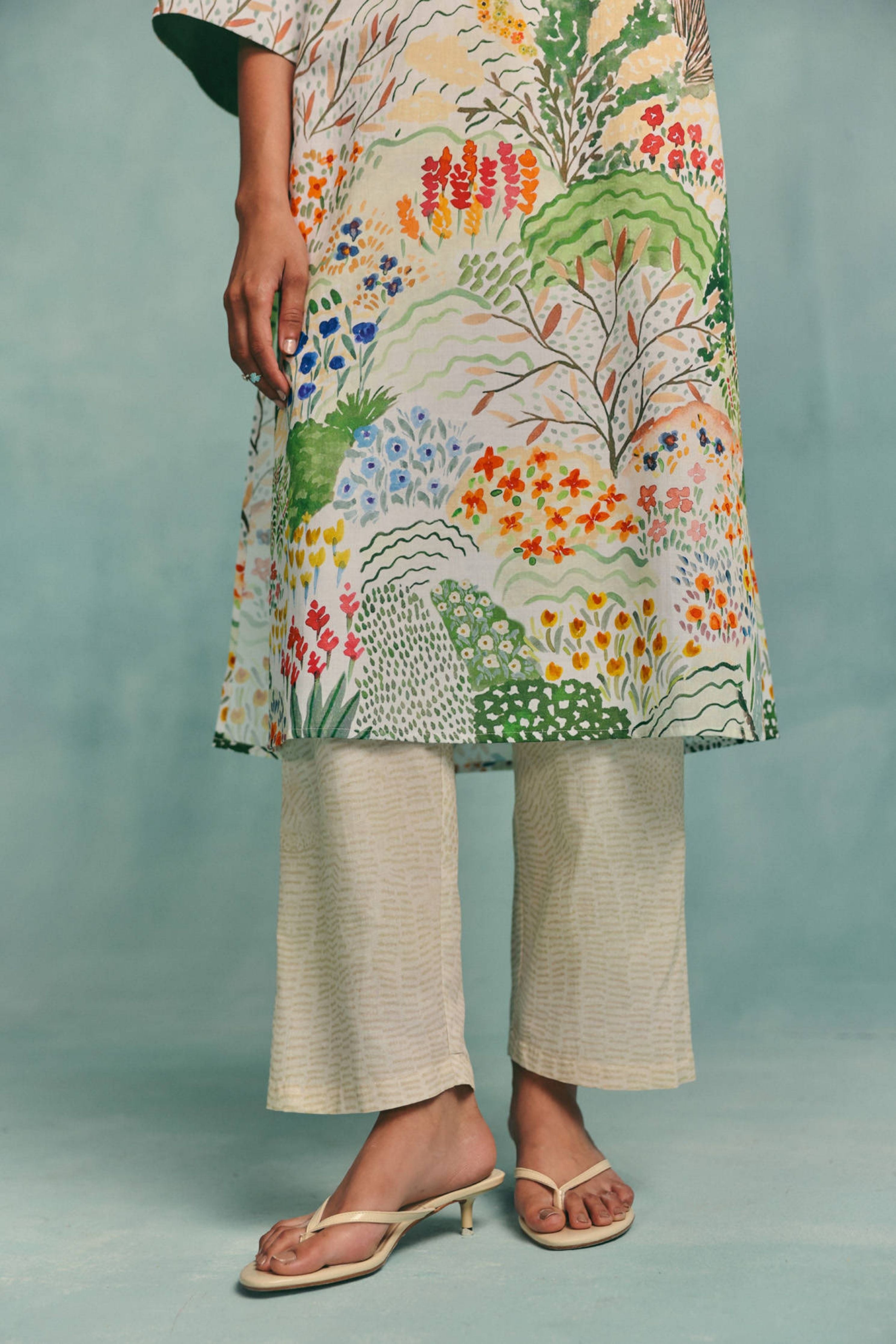 Meadow Vneck Kurta Set  Ecru
