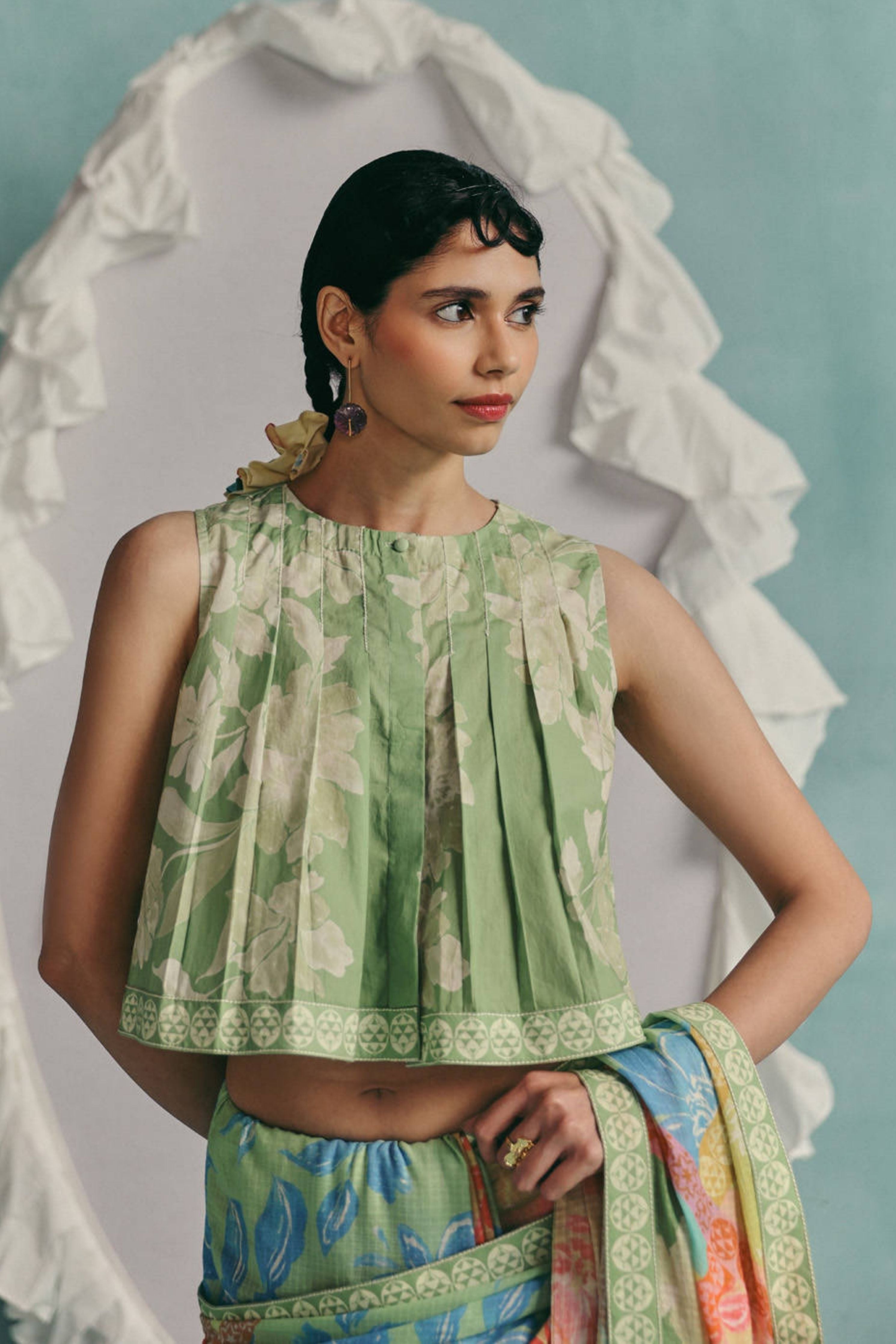 Patchwork Sleeveless Blouse  Mint