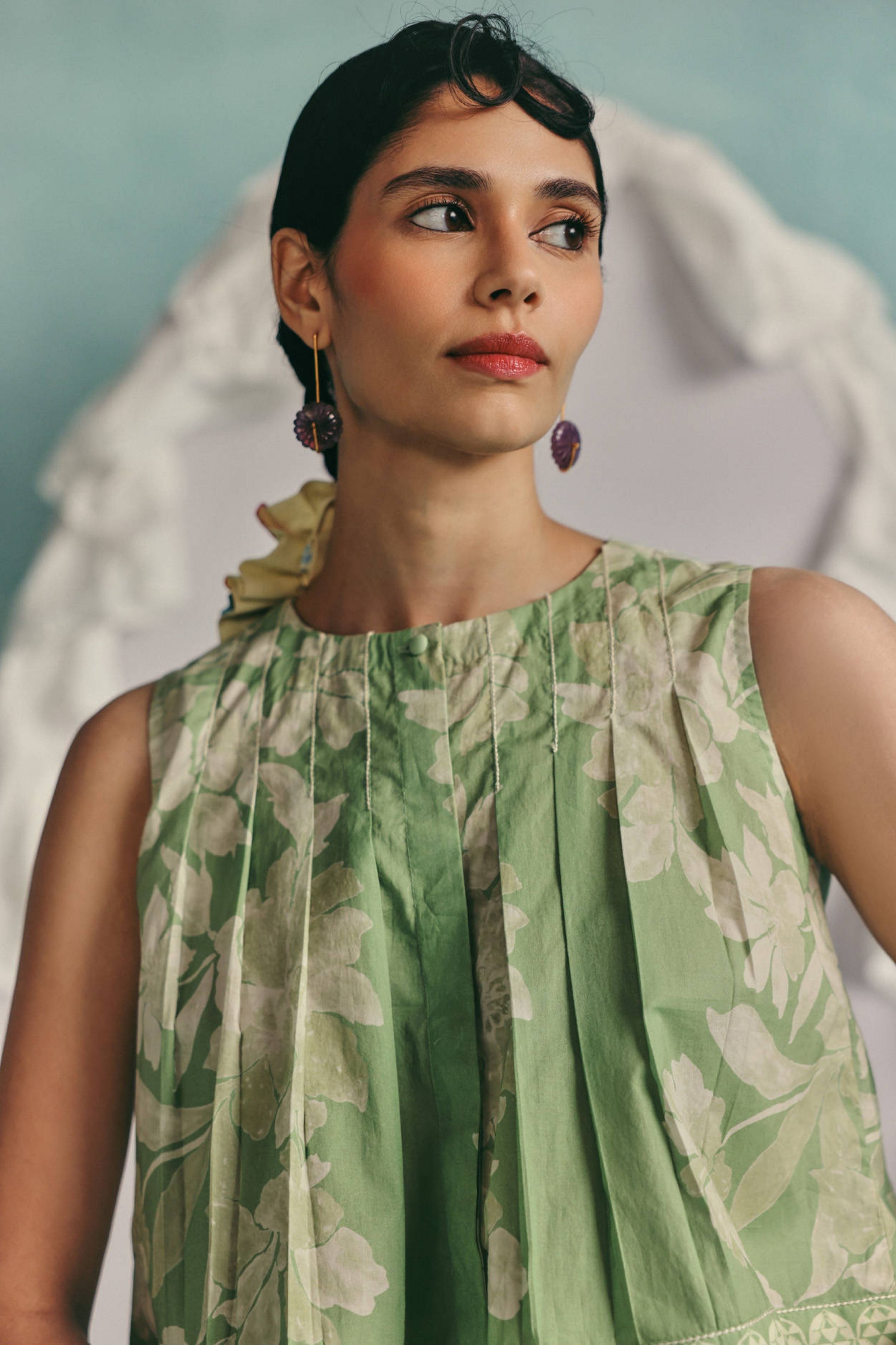 Patchwork Sleeveless Blouse  Mint