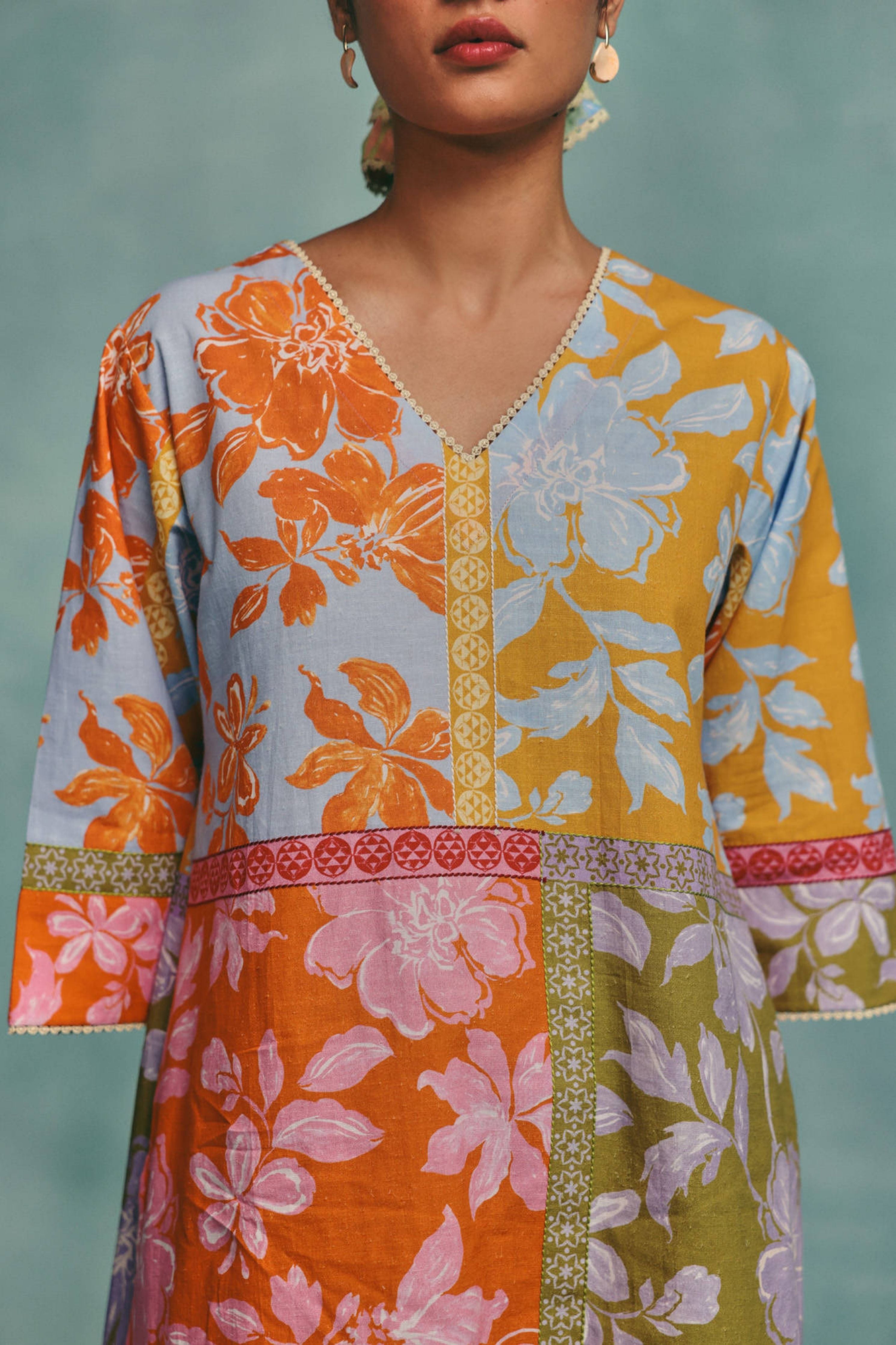 Patchwork Vneck Kurta Set