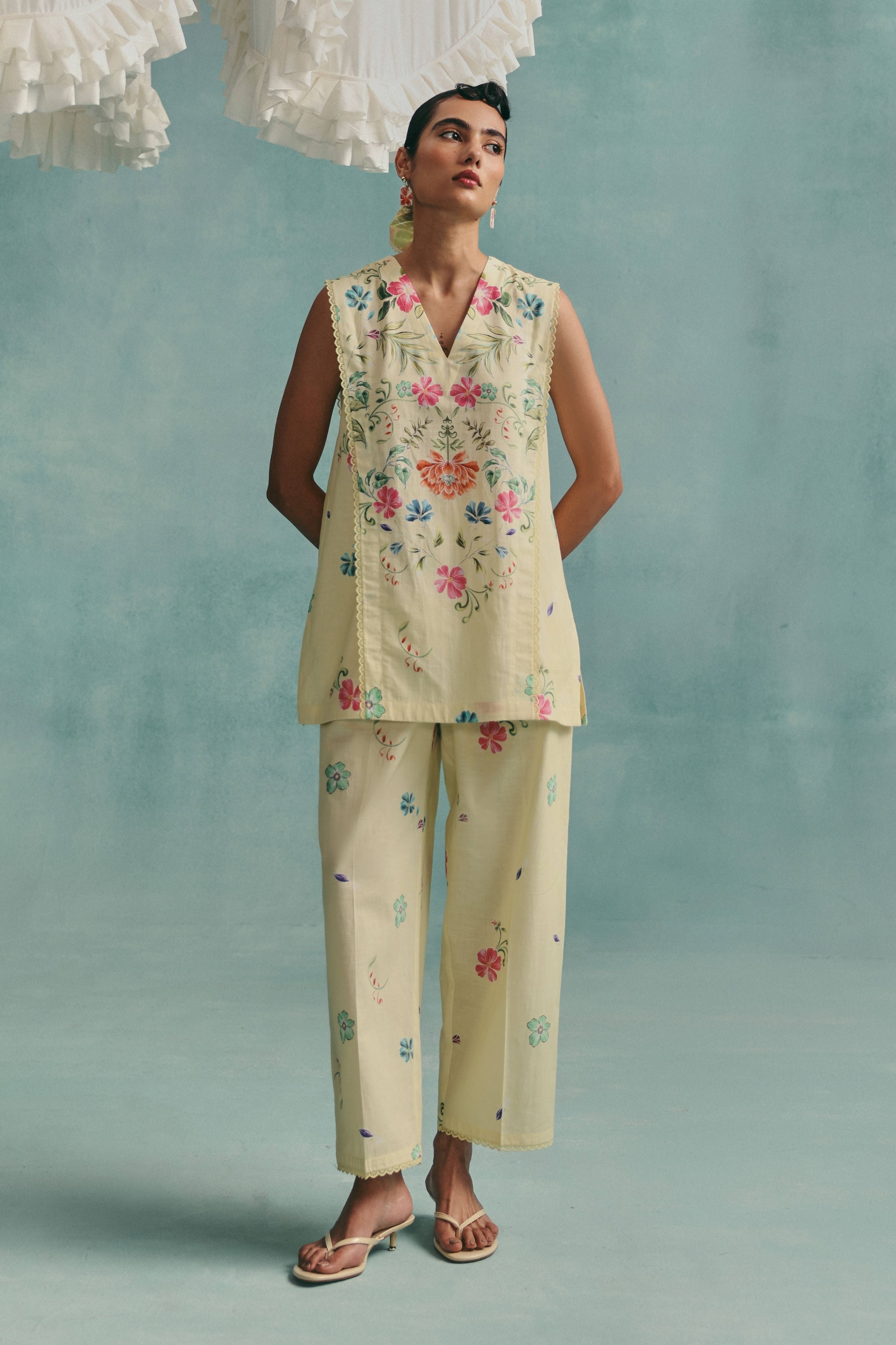 Rose Sleeveless Co-Ord Set  Lemon