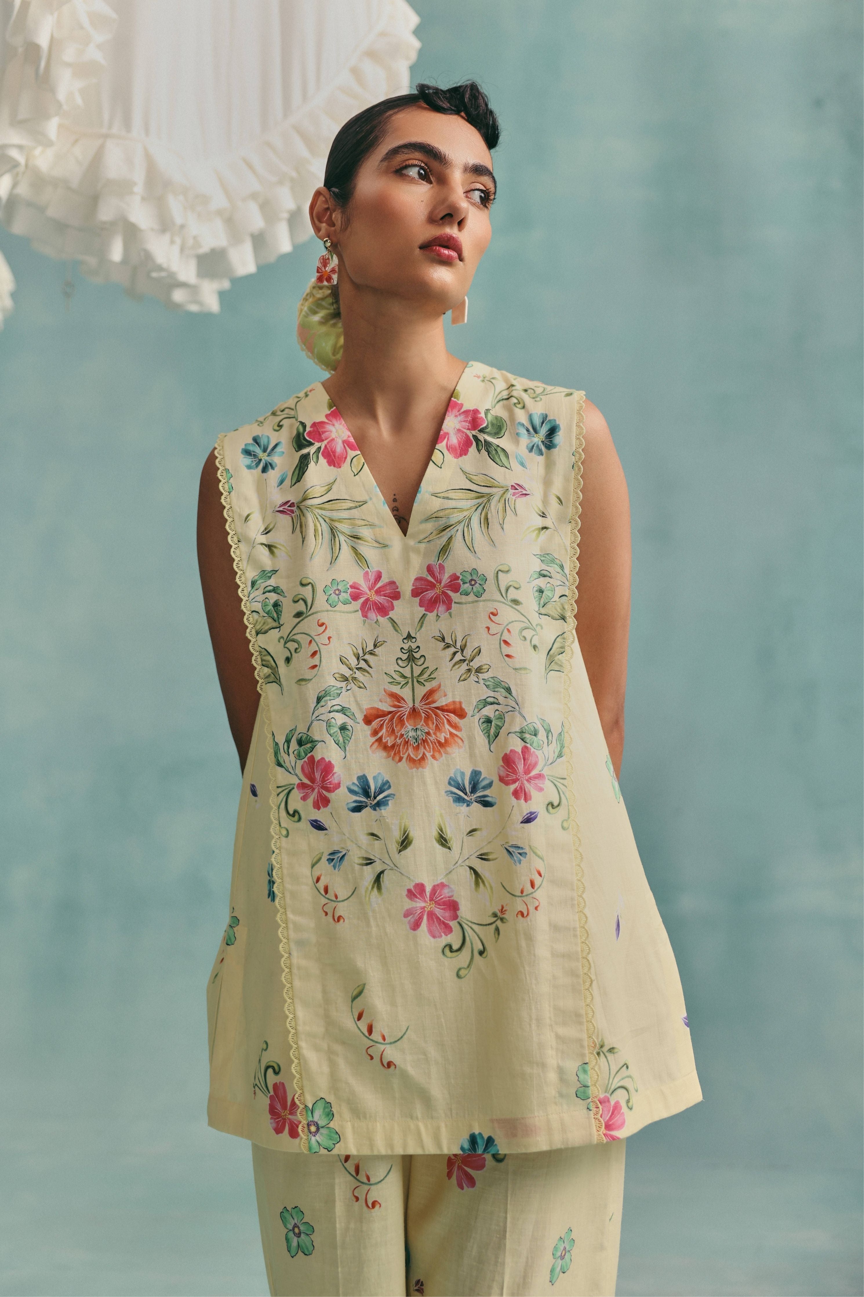 Rose Sleeveless Co-Ord Set  Lemon