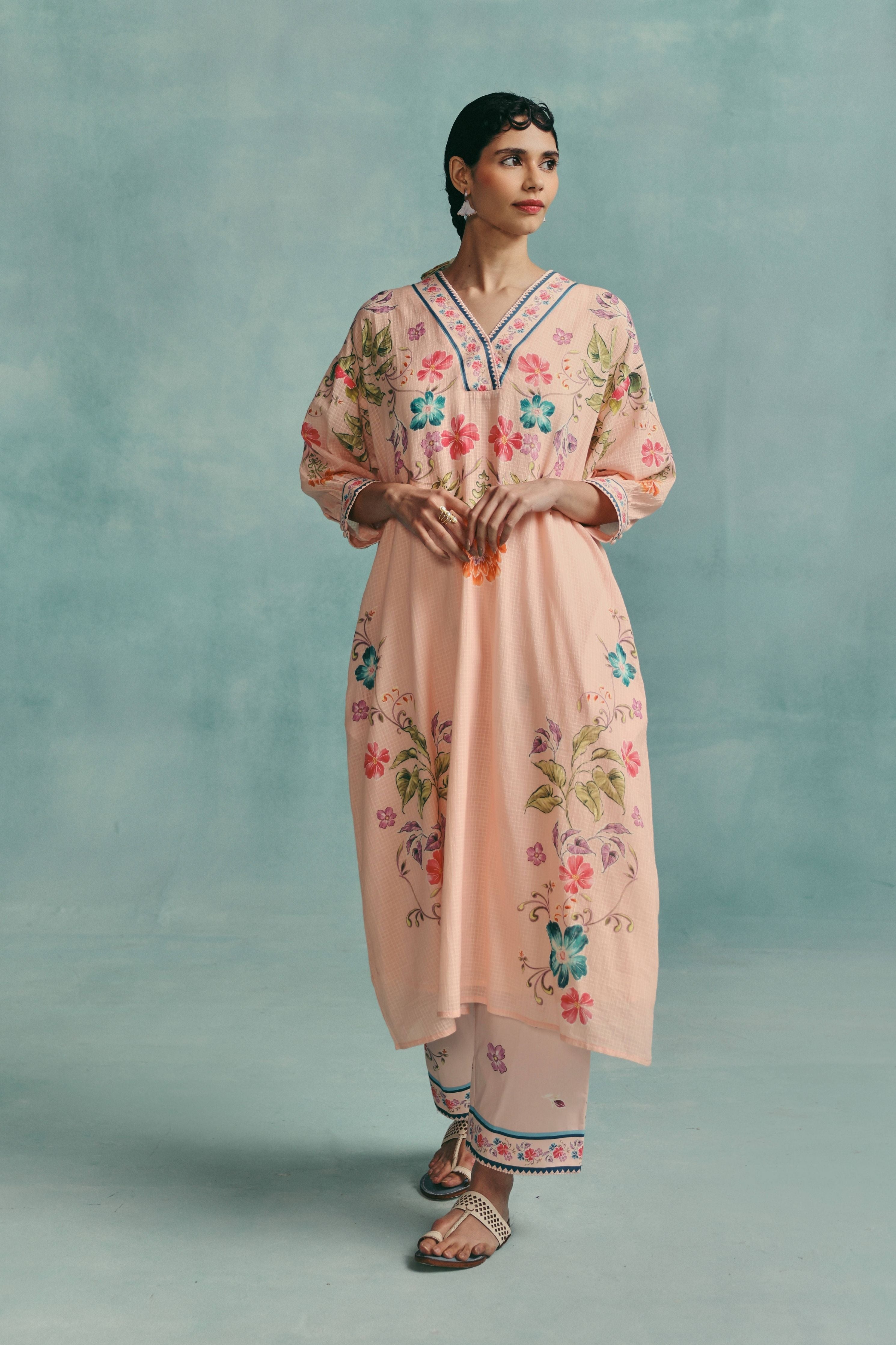Rose Vneck Kaftan Set  Pink