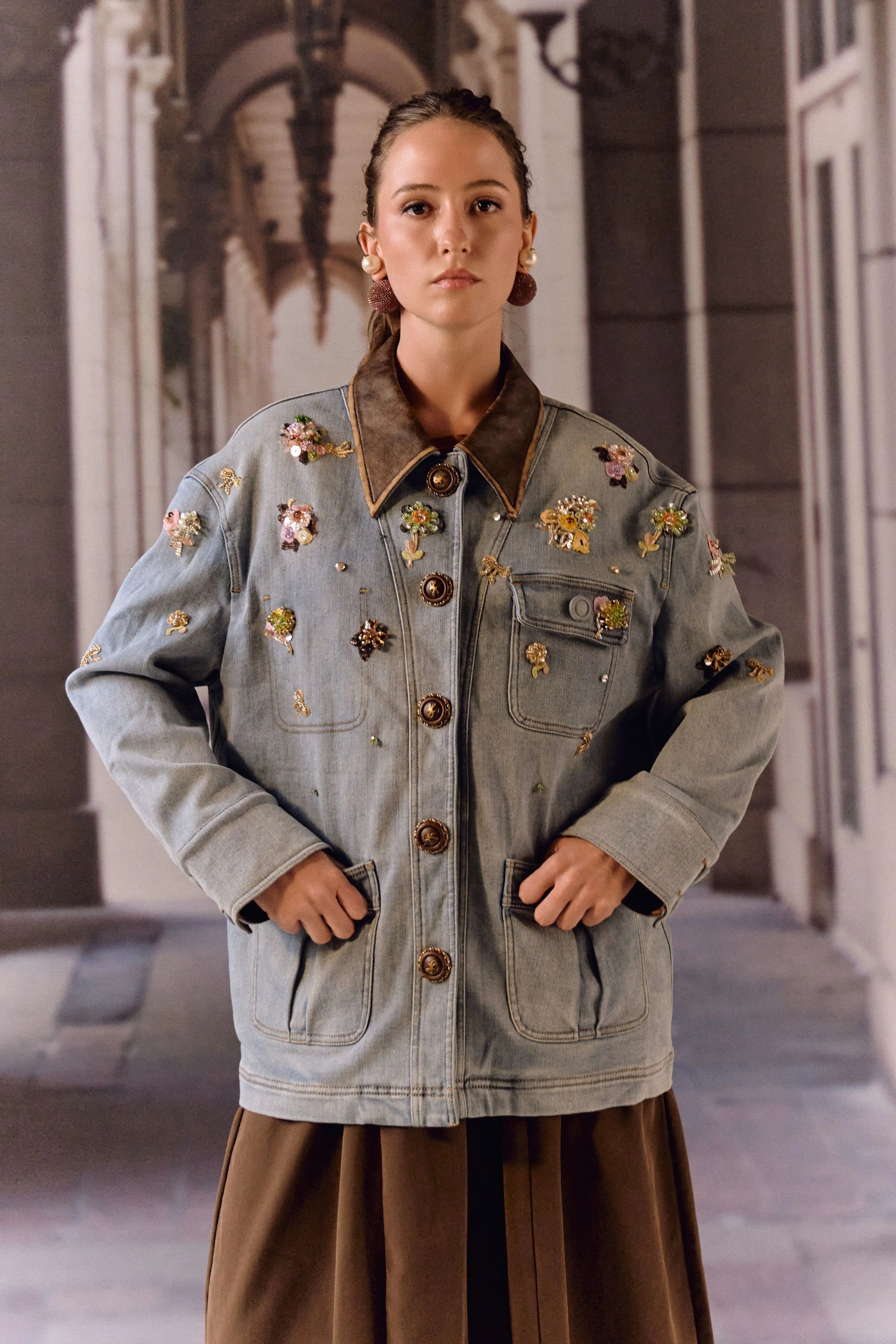 Embellished Utility Denim Jacket