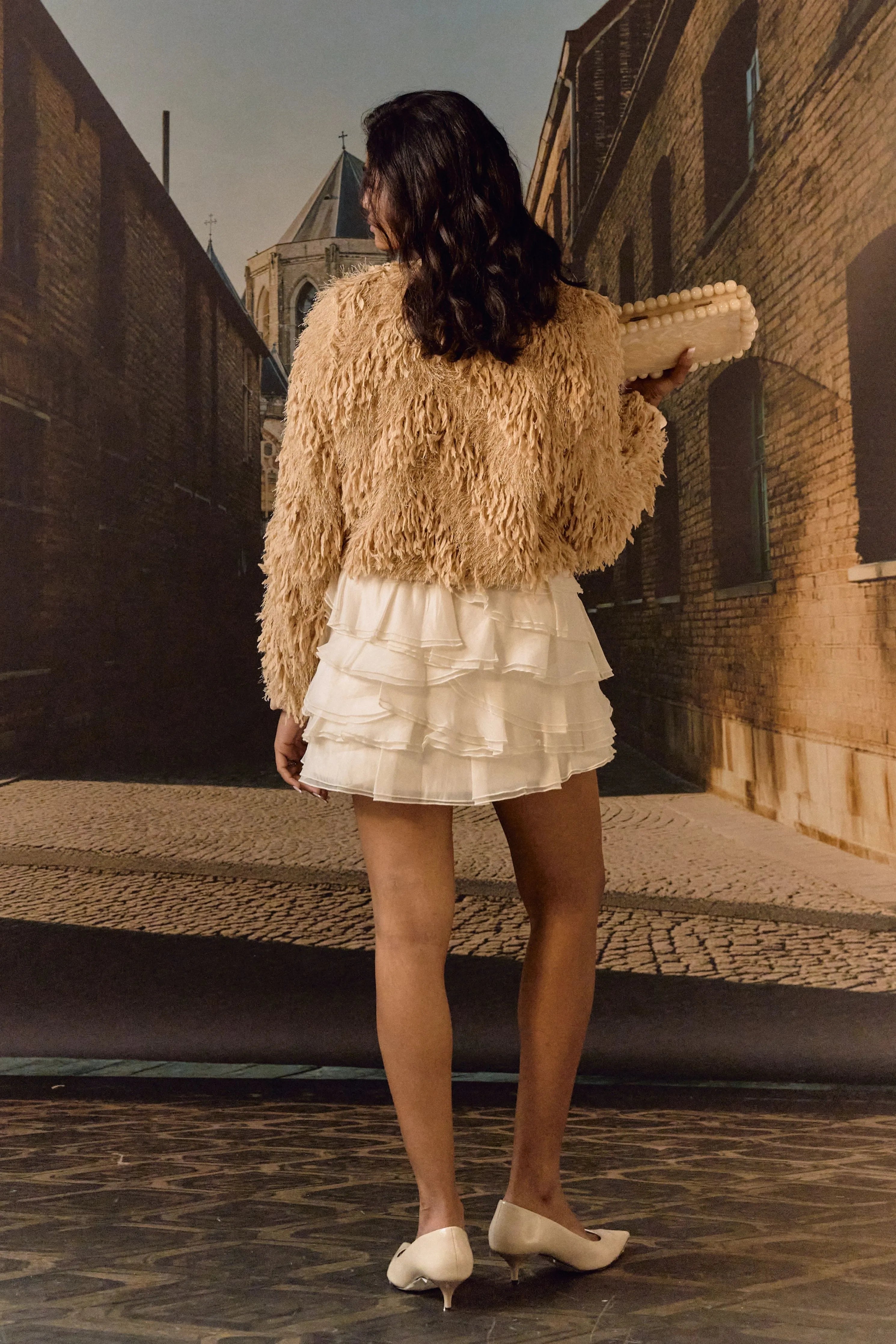 Feathered Crystal Jacket- Biscuit
