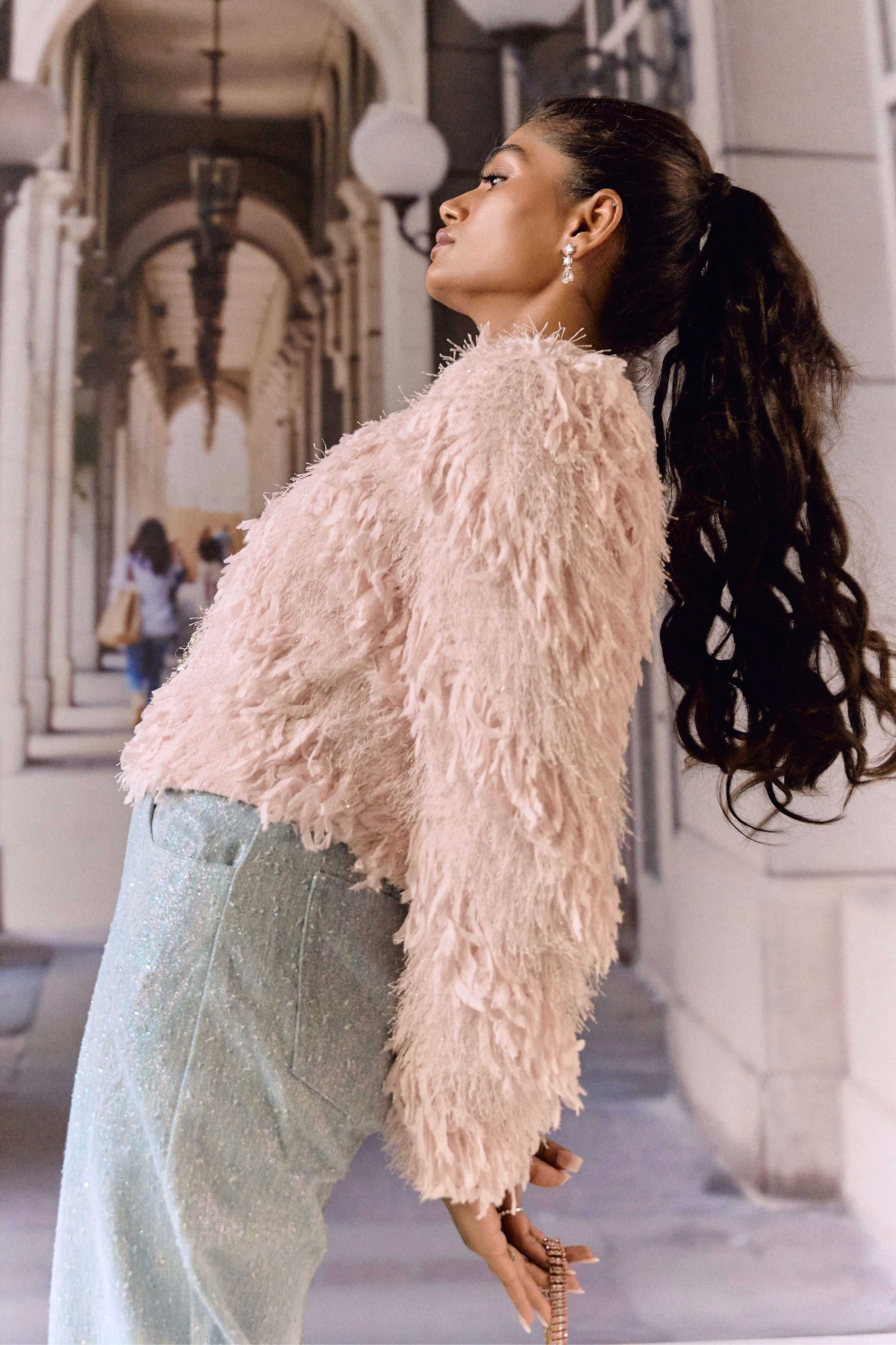 Feathered Crystal Jacket- Pink