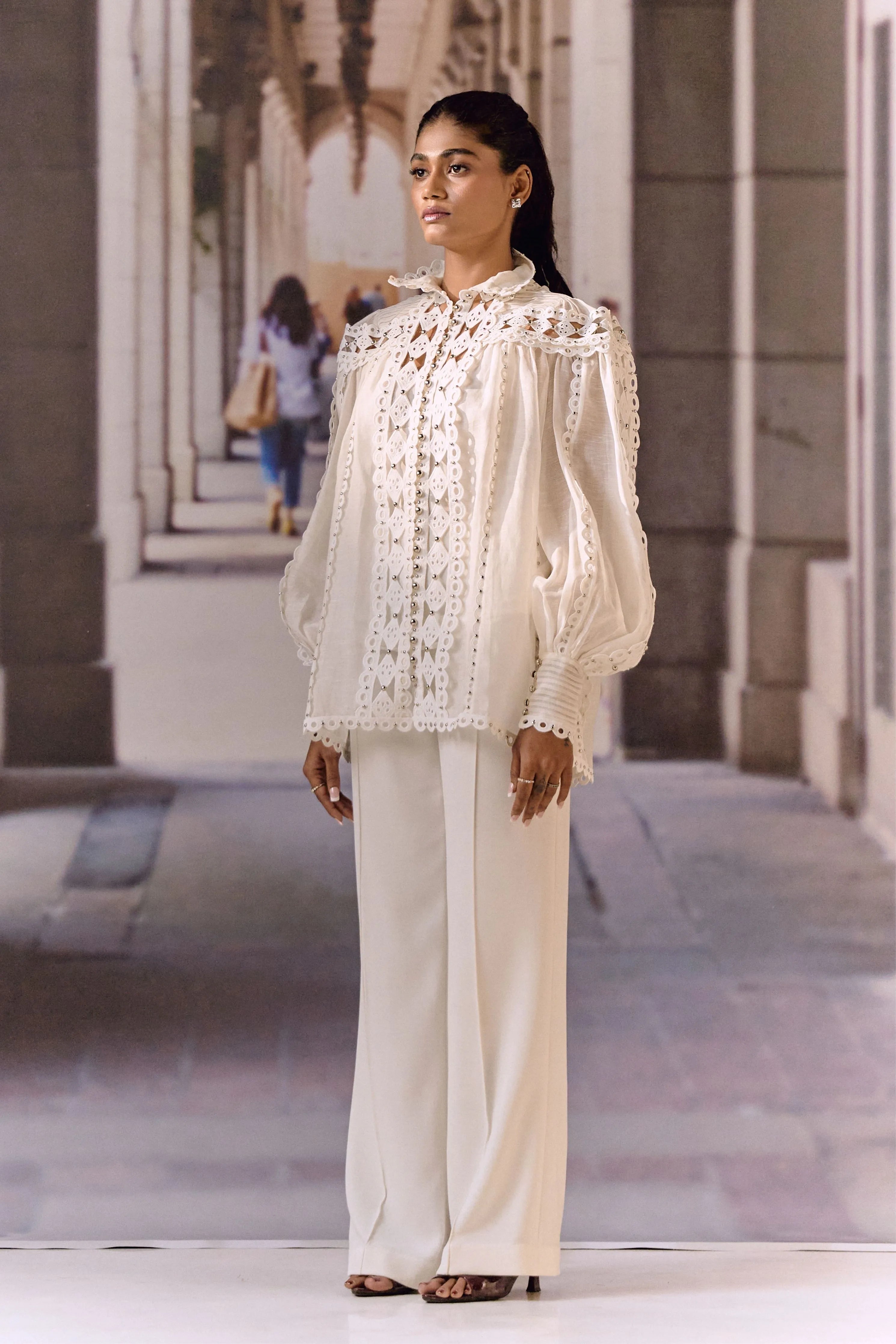Lace Embellished Linen Blouse