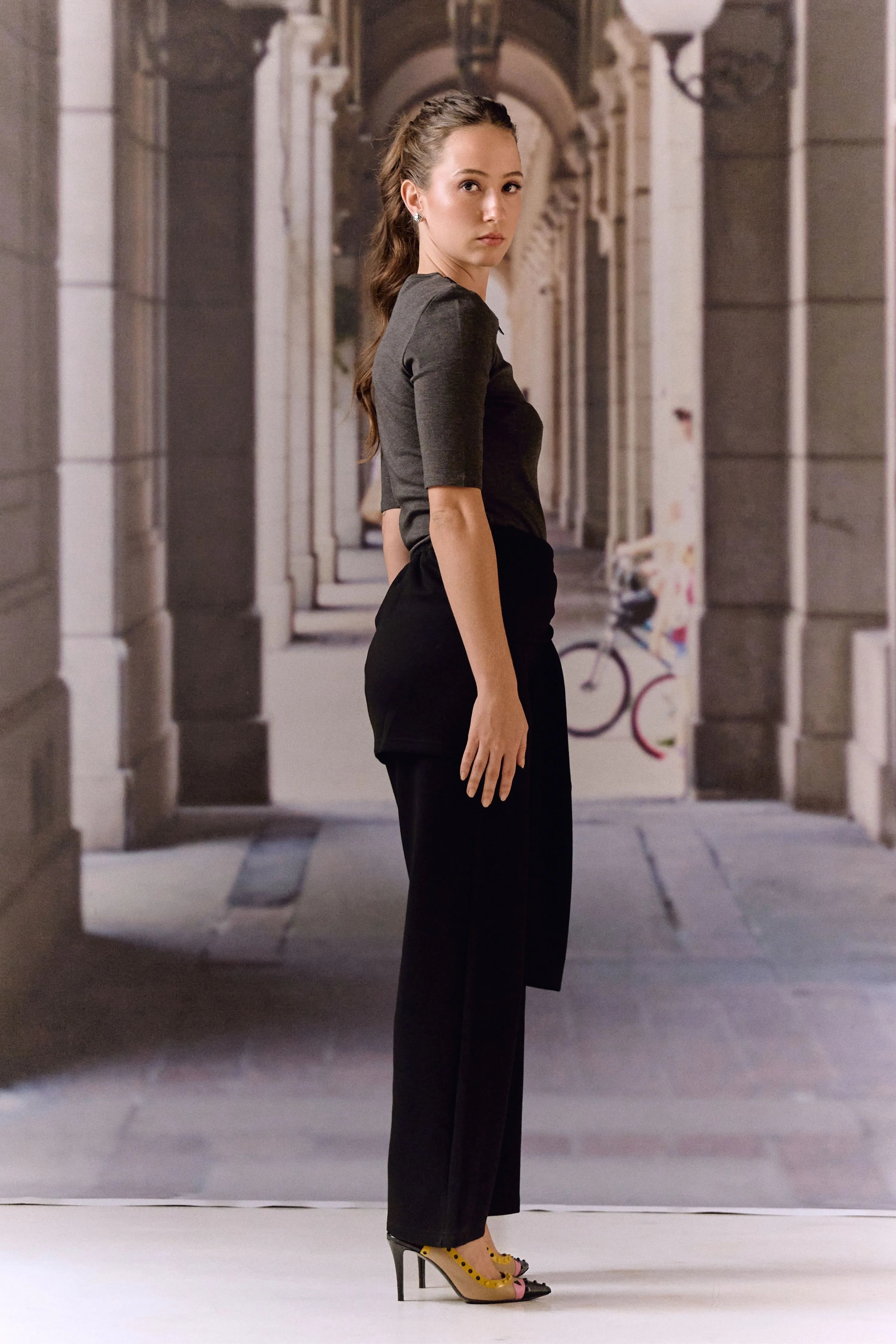 Black Tie-Waist Knit Trousers