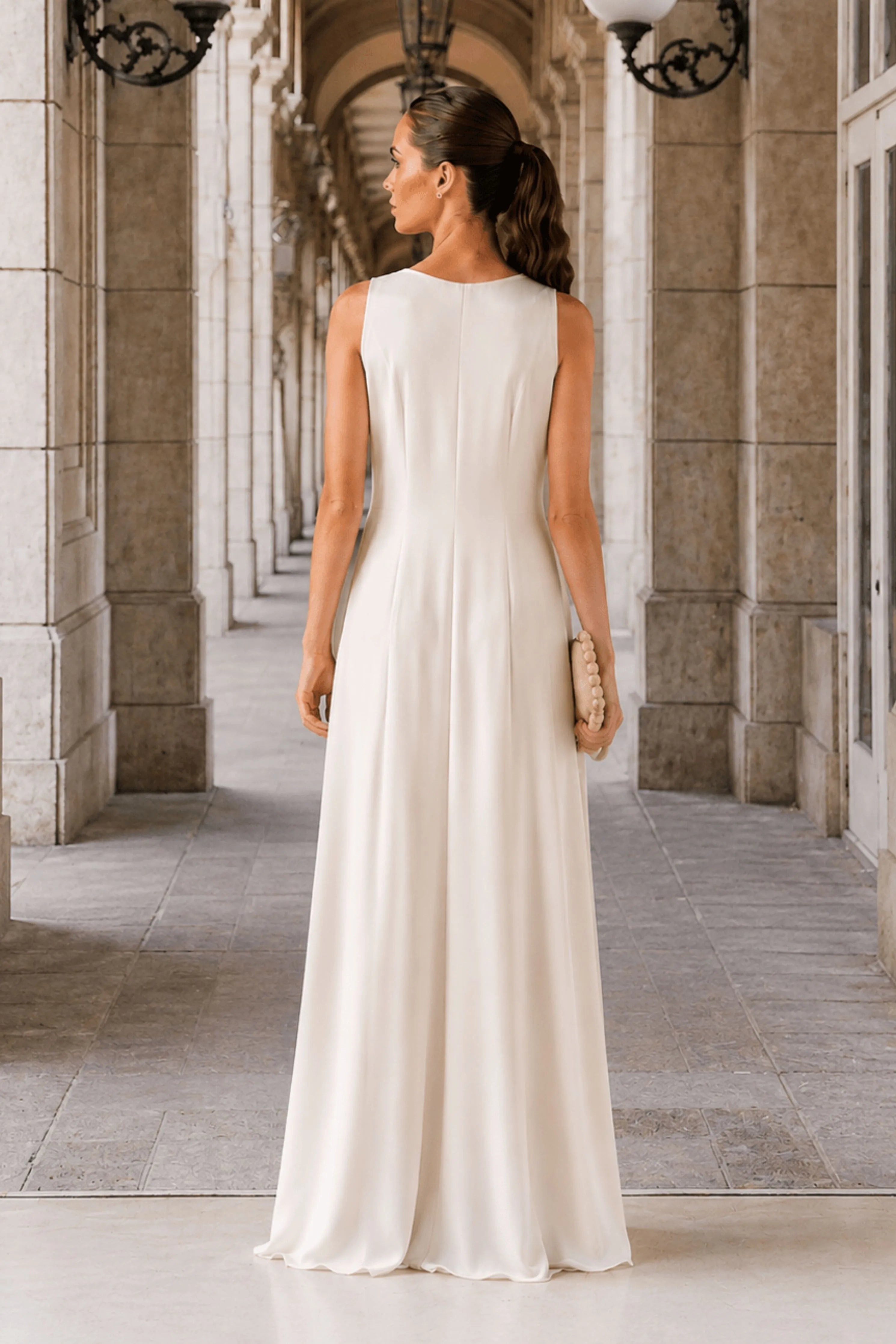 Asymmetric Draped Dress- Ivory