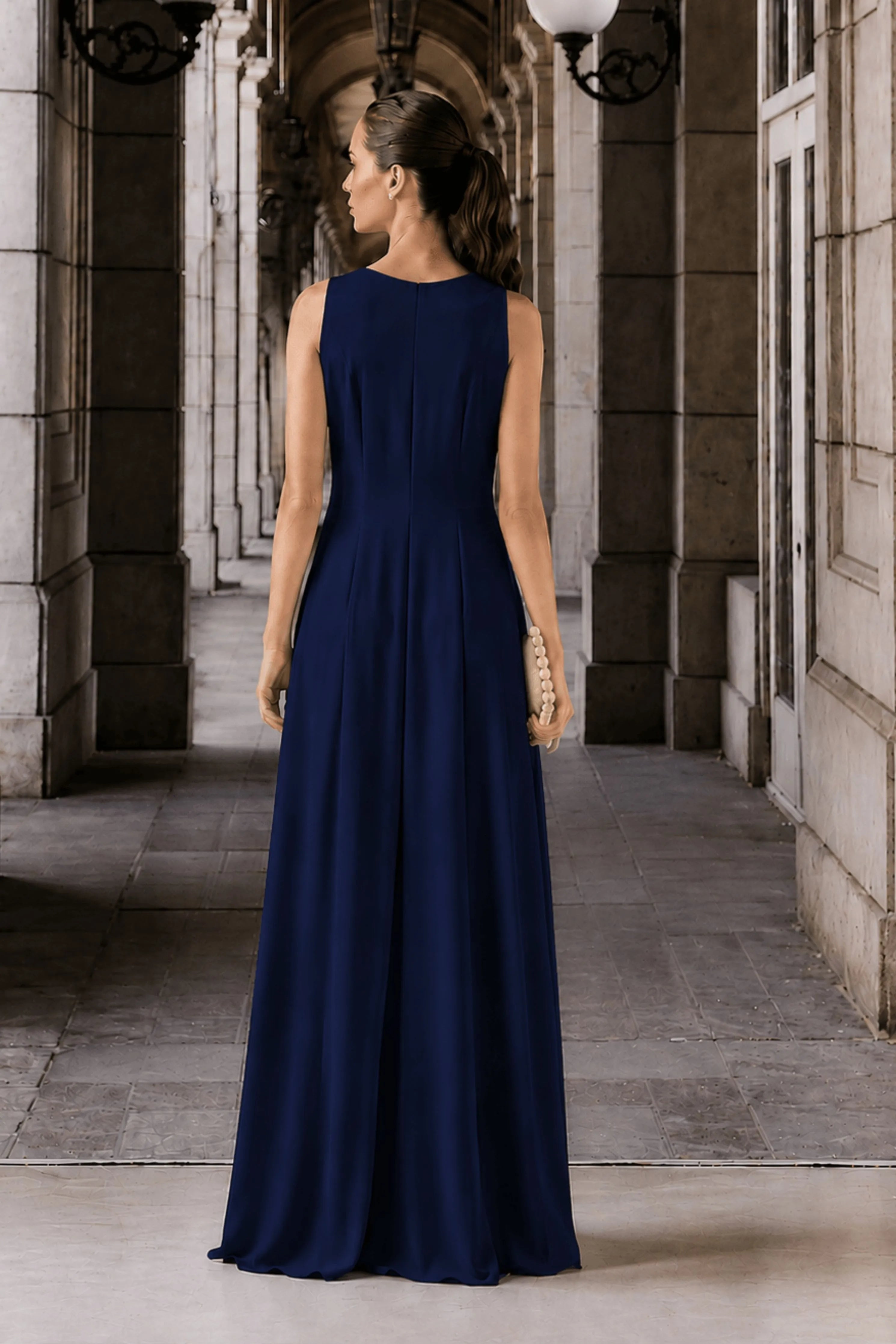 Asymmetric Draped Dress- Navy Blue