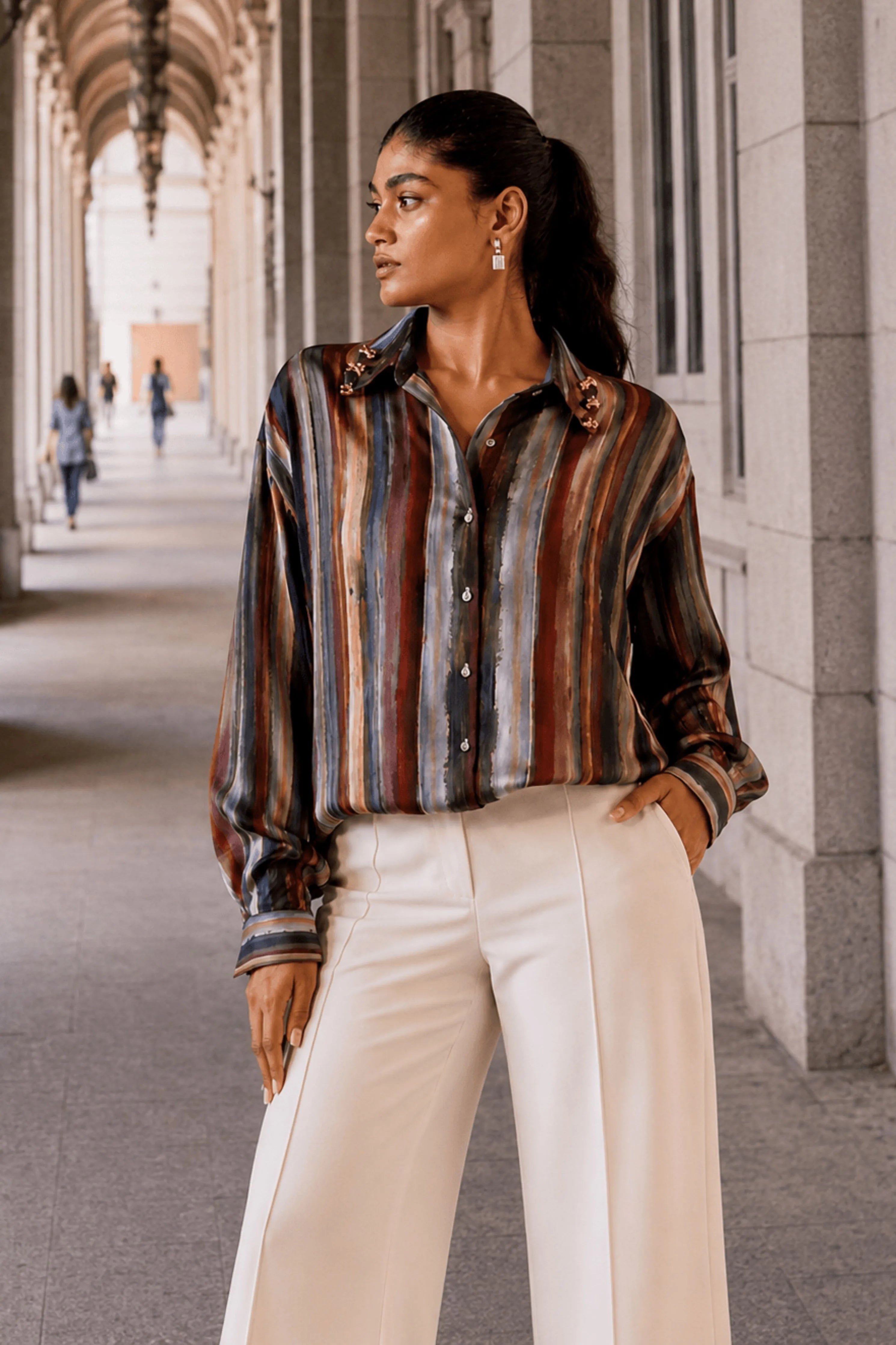 Striped Silk Crepe Shirt