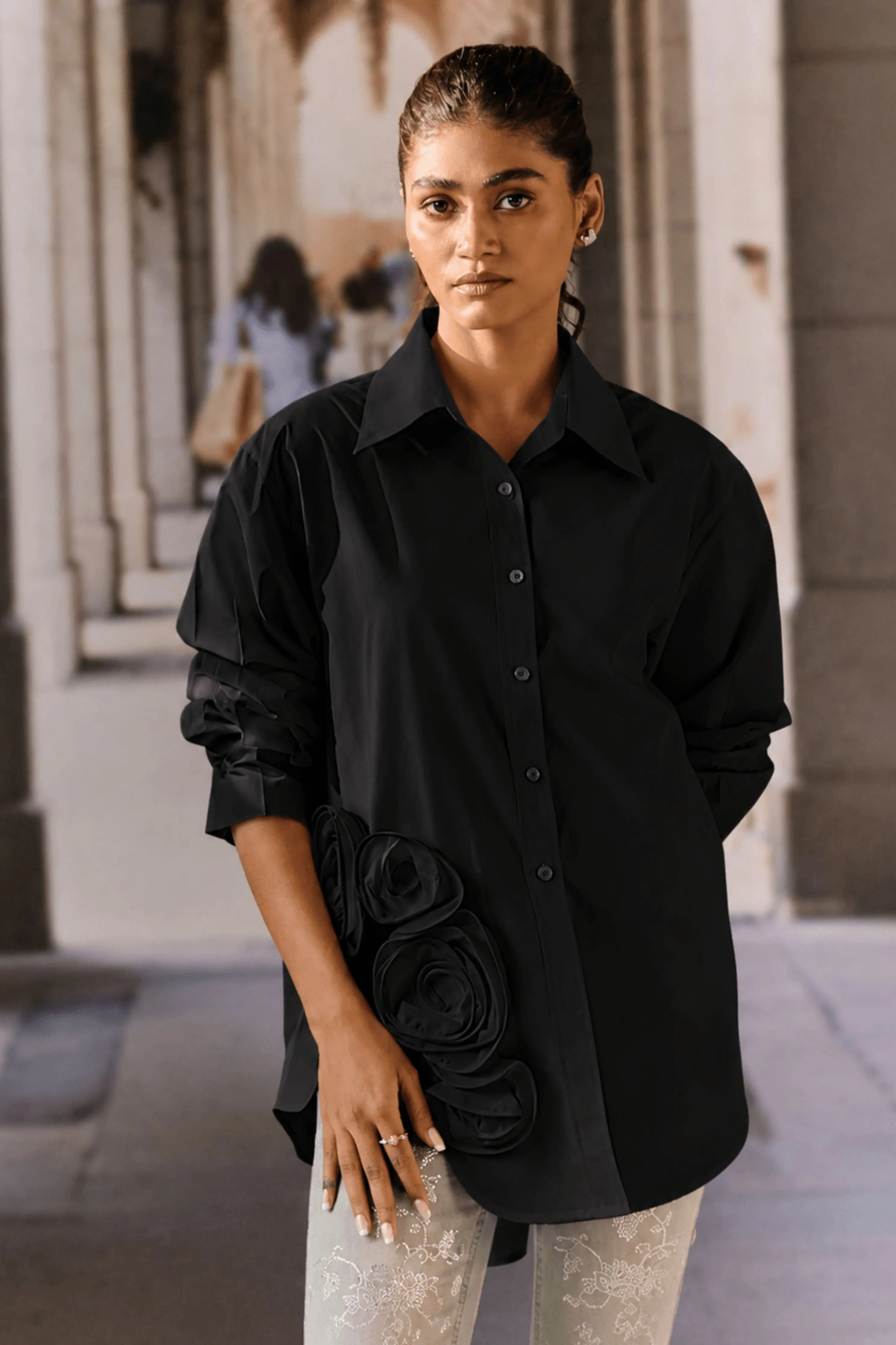 "3D Rose Shirt- Black "