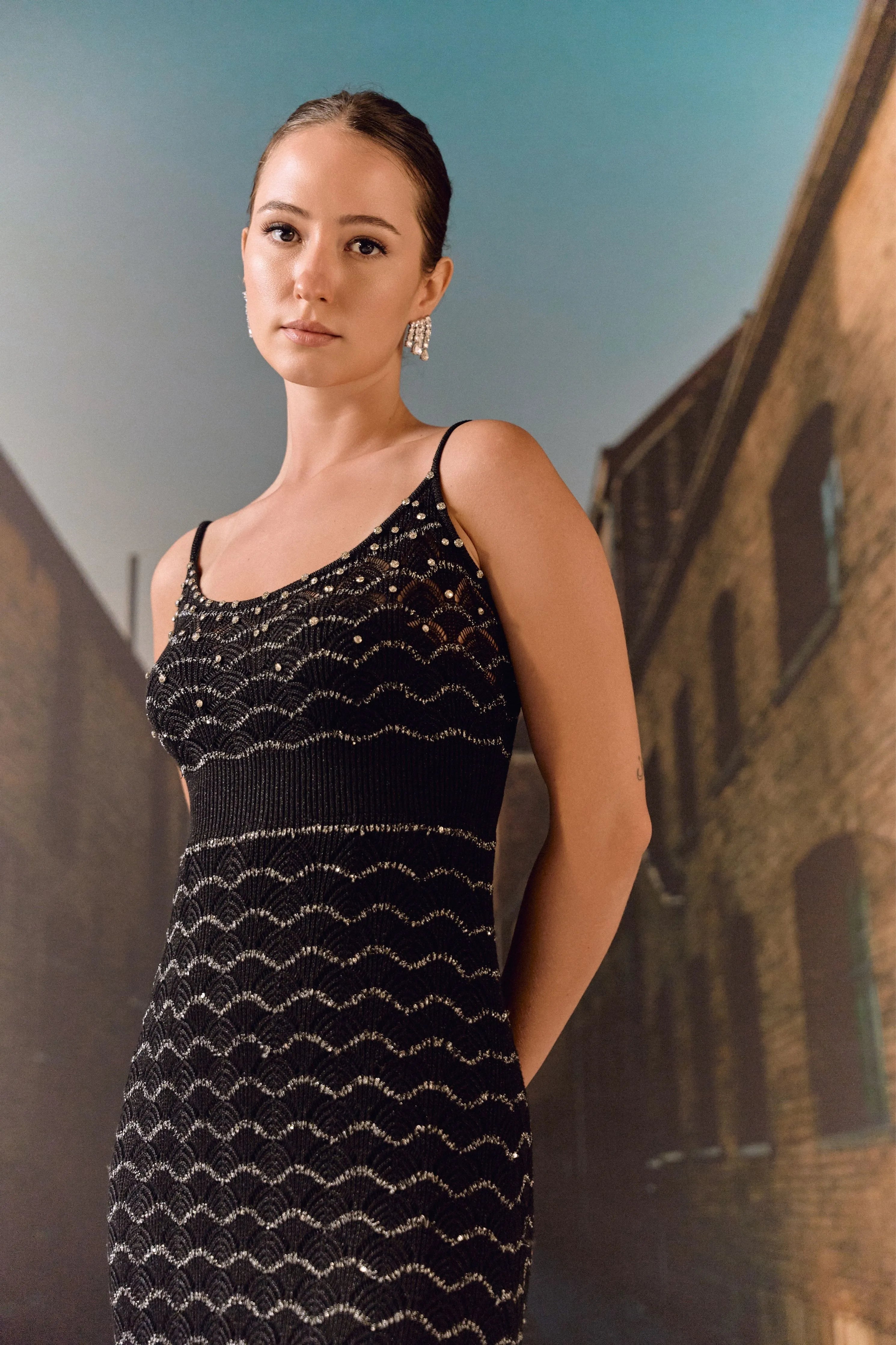 Black Textured Knit Midi Dress