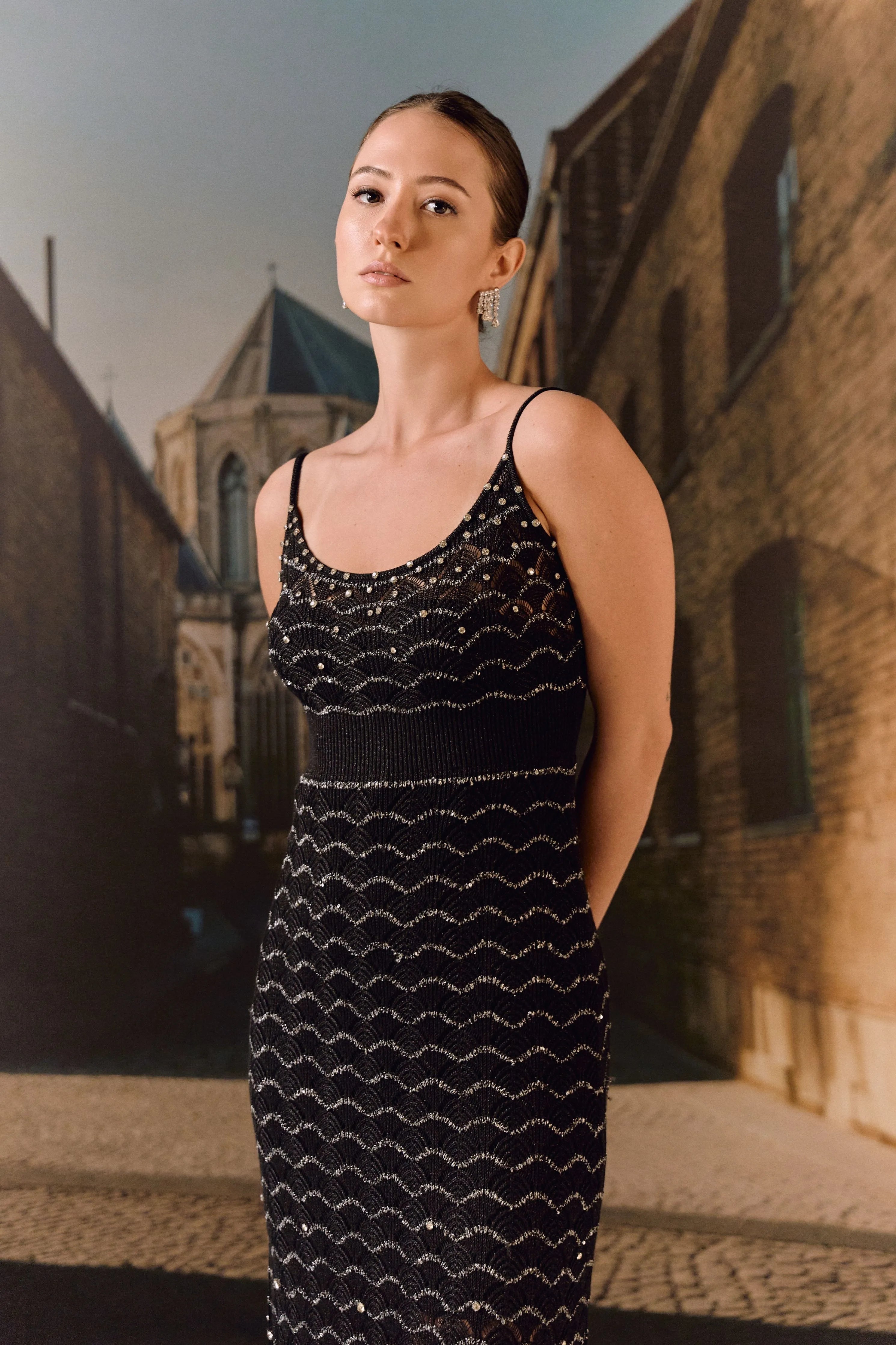 Black Textured Knit Midi Dress