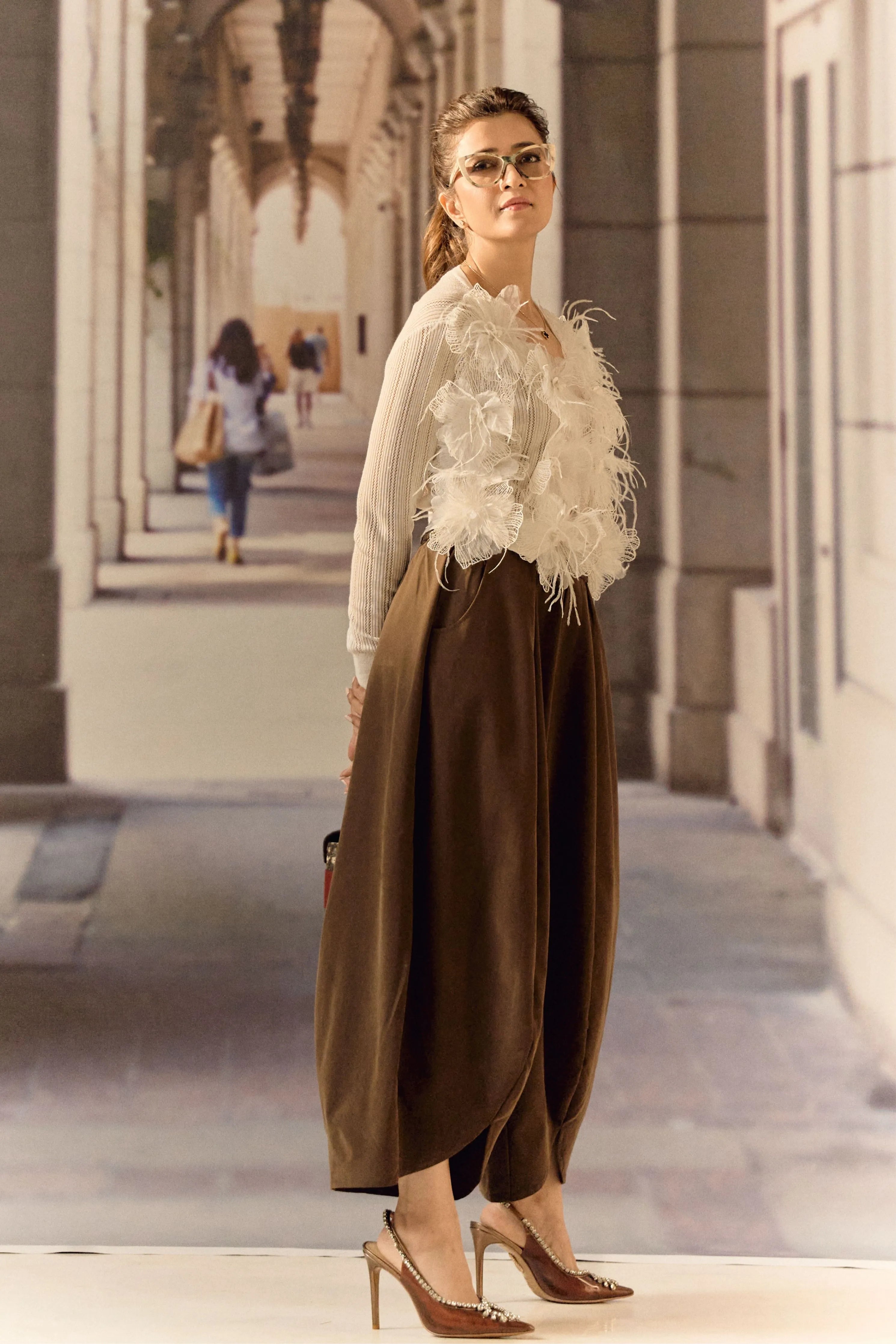 3D Floral Feather Cardigan- White
