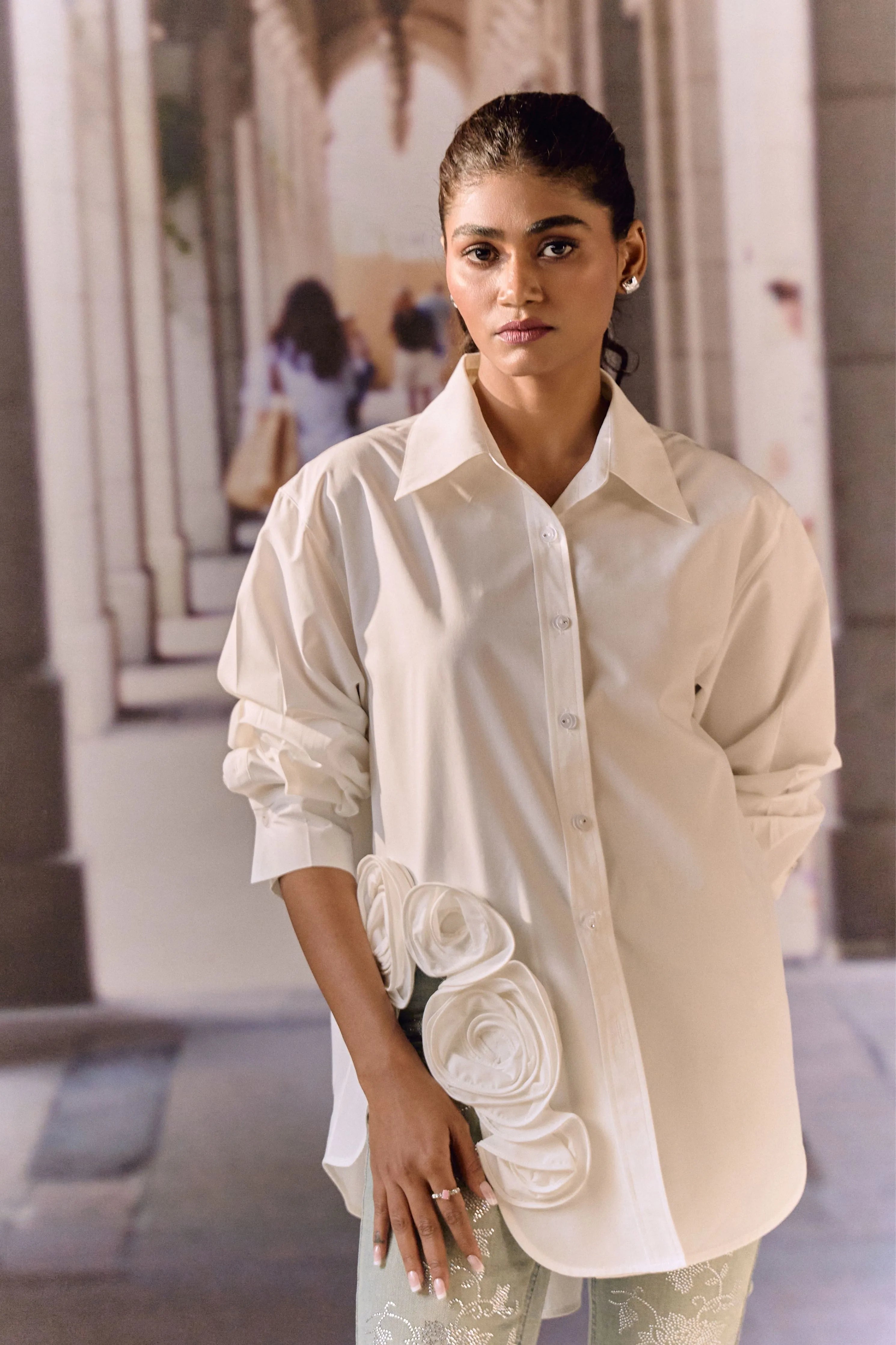 3D Rose Shirt- White