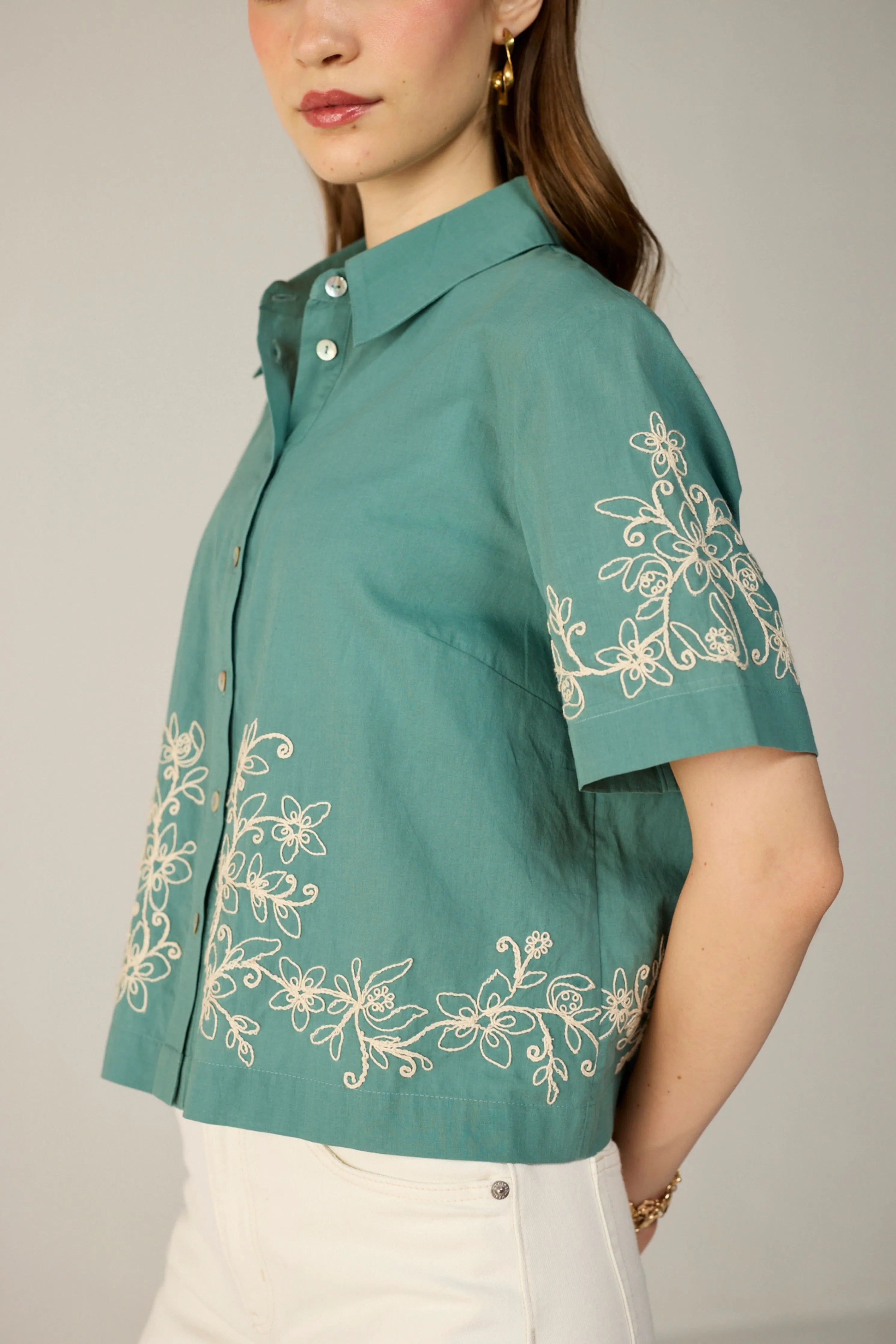 Teal Malibu Crop Shirt