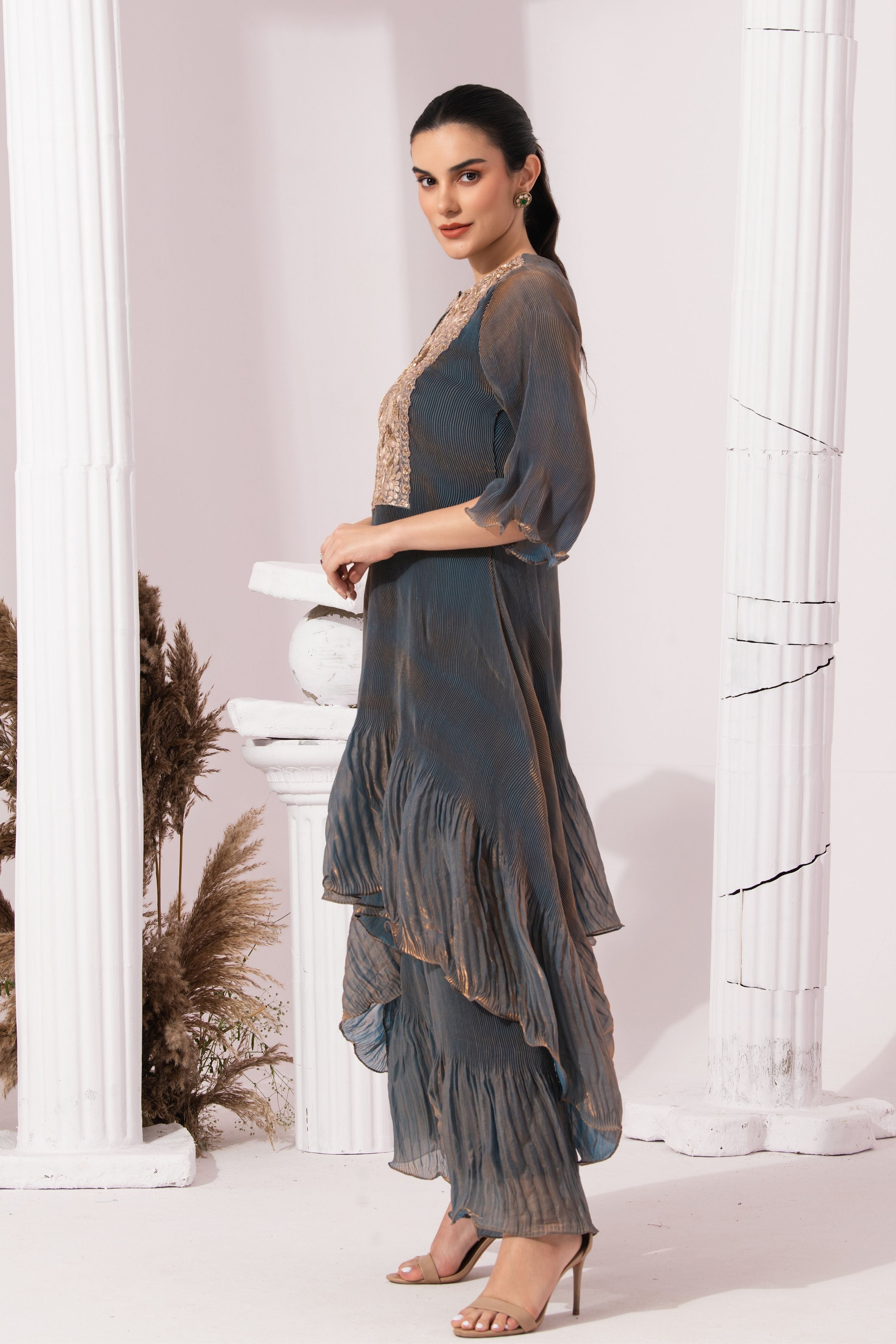 Metalic Steel Blue Suit